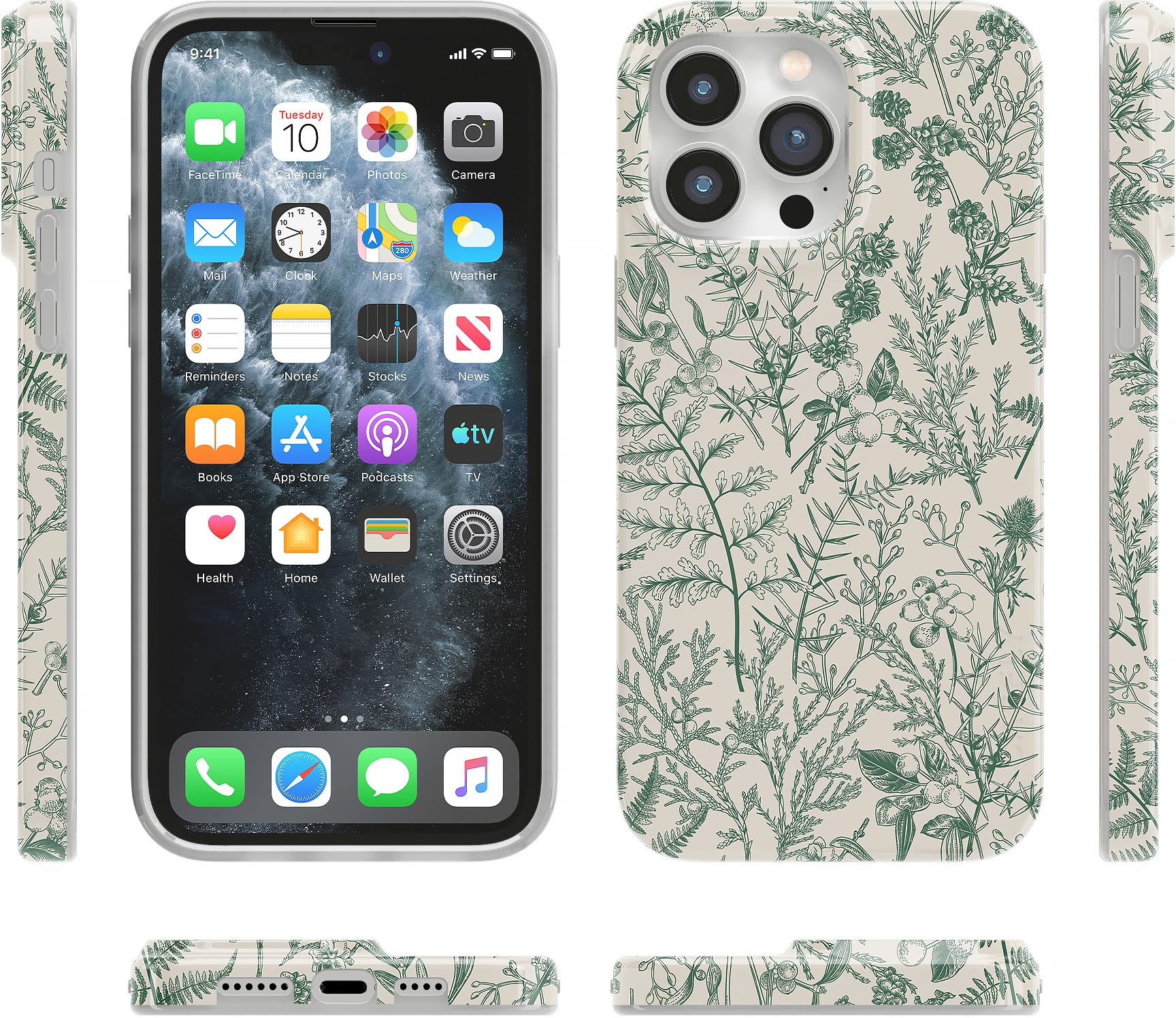 Foto 6 pulgar | Funda De Teléfono Casely Sage Garden Green Floral Para Iphone 14 Pro - Venta Internacional.