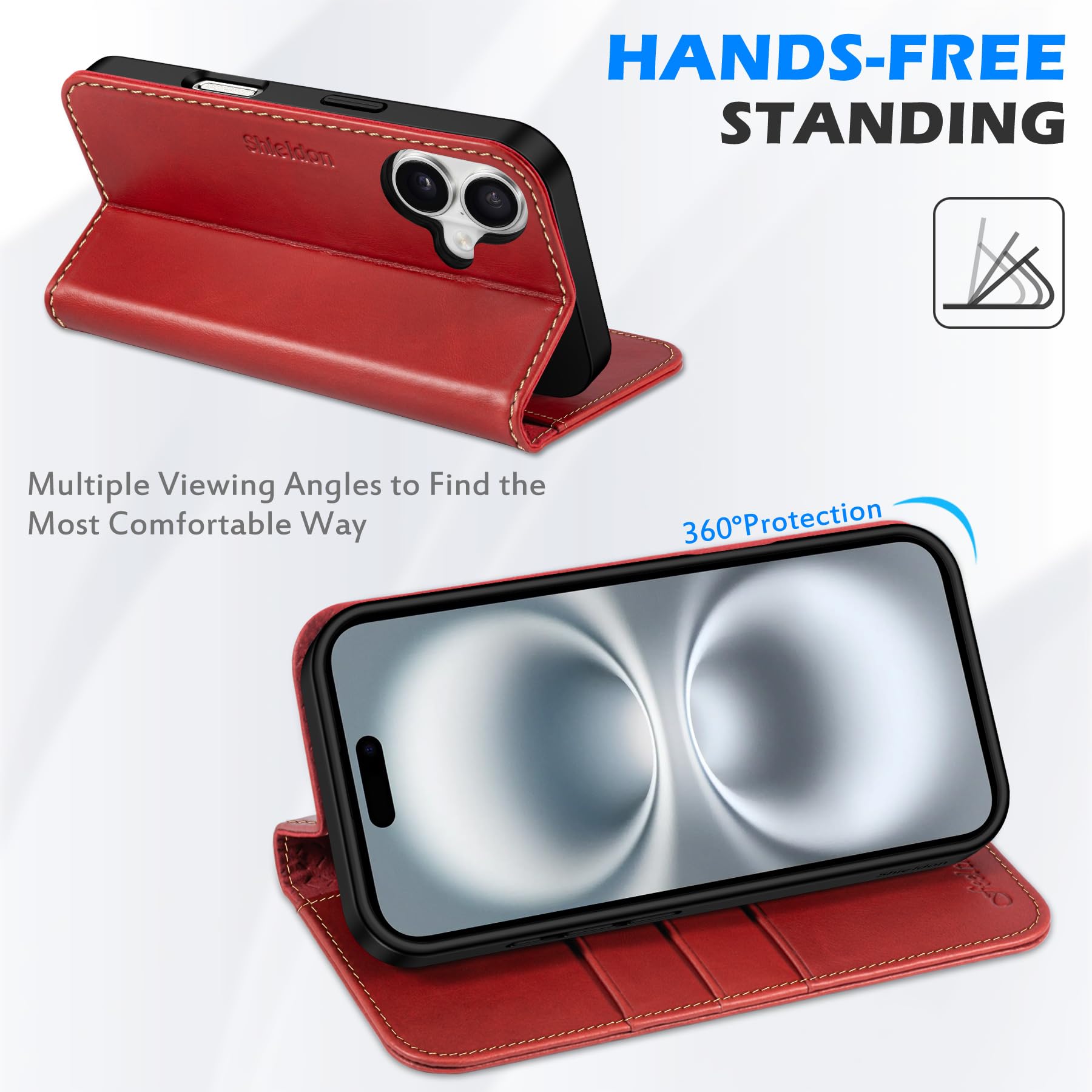 Foto 6 | Funda Shieldon Para Iphone 16 5g 2024 De Piel Auténtica Roja - Venta Internacional.