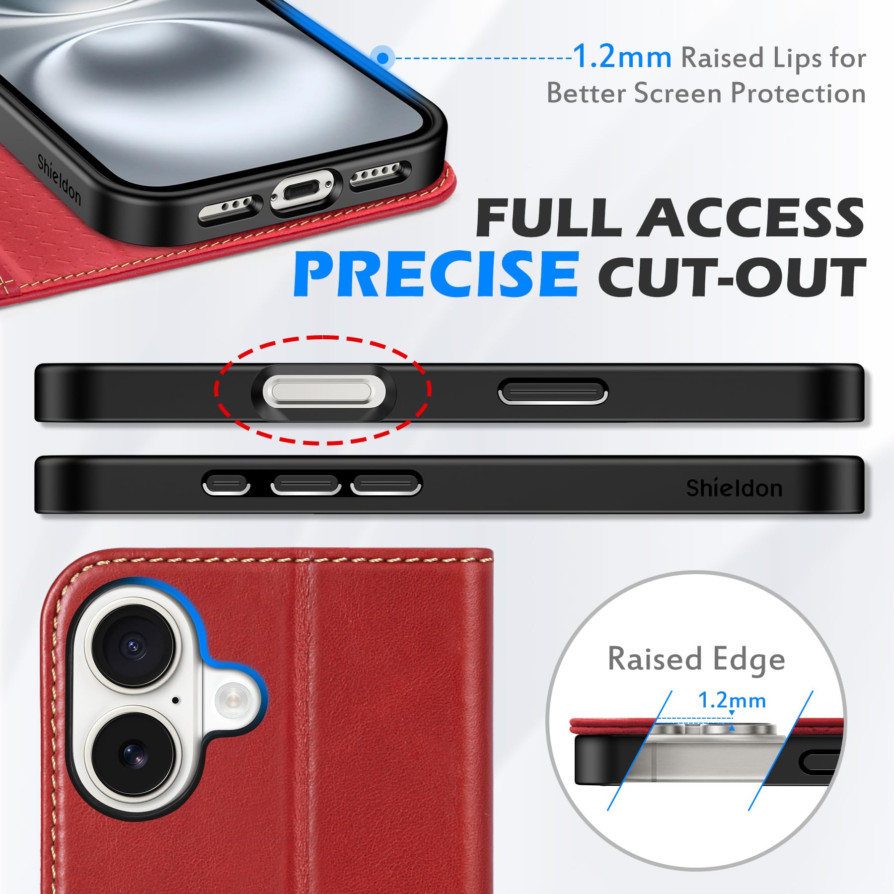 Foto 8 pulgar | Funda Shieldon Para Iphone 16 5g 2024 De Piel Auténtica Roja - Venta Internacional.
