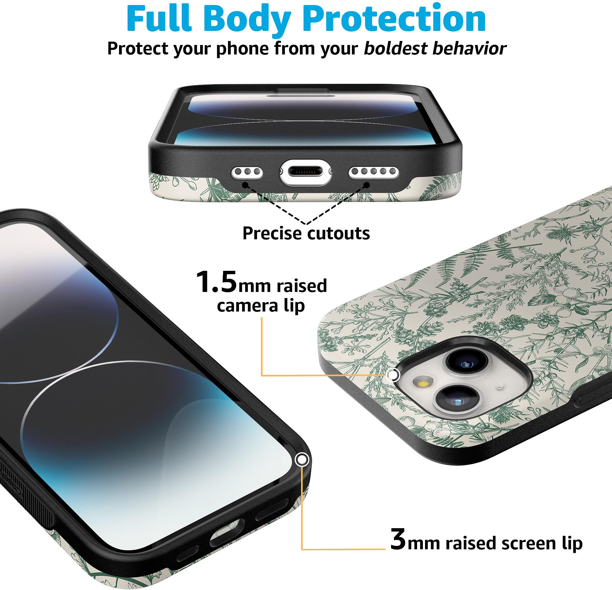 Foto 3 | Funda De Teléfono Casely Sage Garden Green Floral Para Iphone 15 - Venta Internacional.