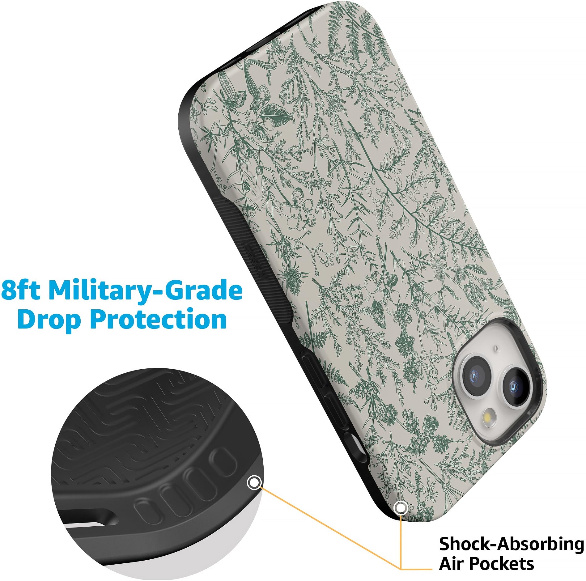 Foto 4 | Funda De Teléfono Casely Sage Garden Green Floral Para Iphone 15 - Venta Internacional.