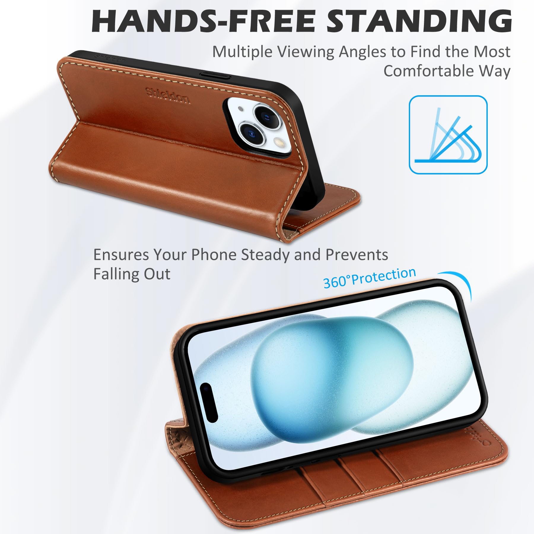 Foto 5 pulgar | Funda Shieldon Para Iphone 15 5g 2023 De Piel Auténtica, Color Marrón - Venta Internacional.