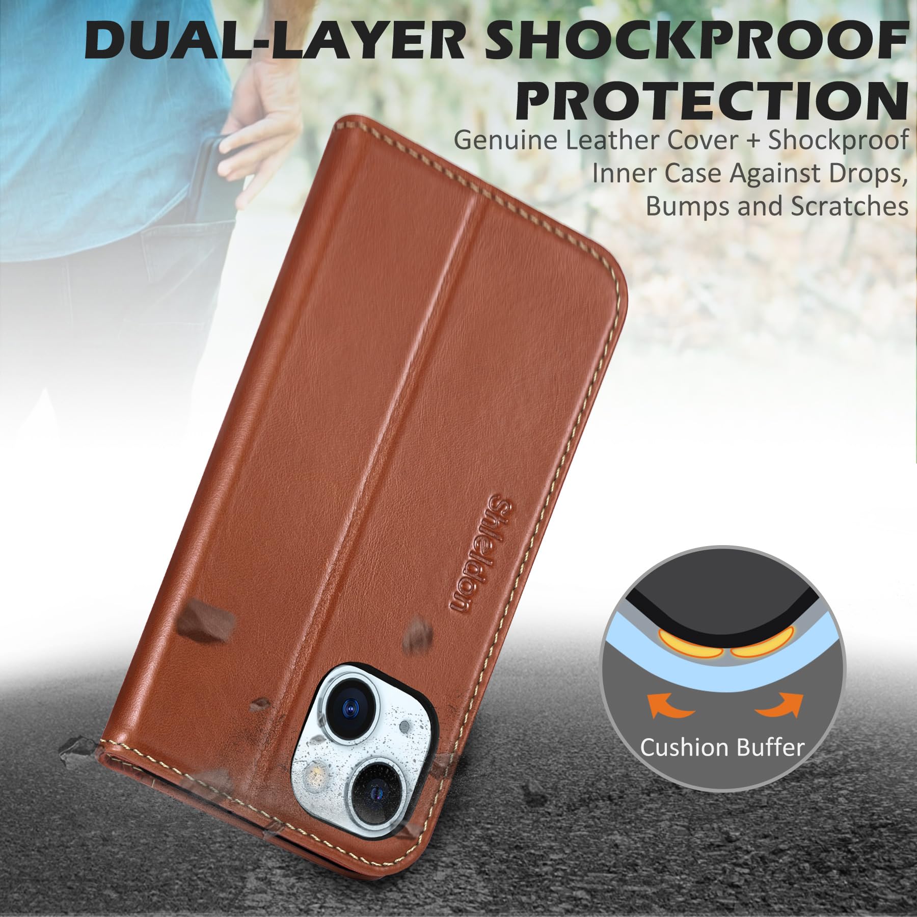 Foto 6 pulgar | Funda Shieldon Para Iphone 15 5g 2023 De Piel Auténtica, Color Marrón - Venta Internacional.