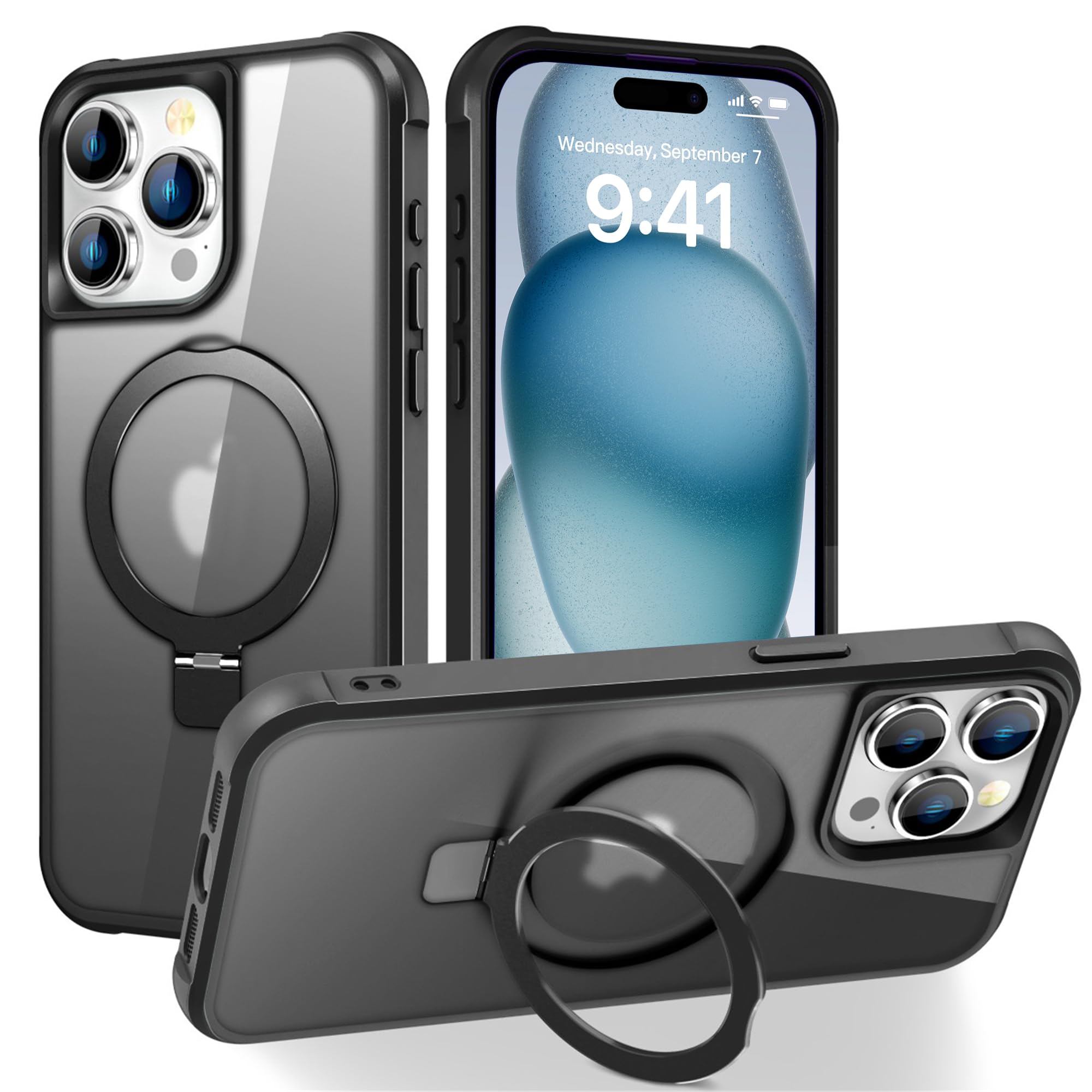 Foto 2 pulgar | Funda De Teléfono Skylmw Compatible Con Iphone 15 Pro Con Soporte Negro - Venta Internacional.
