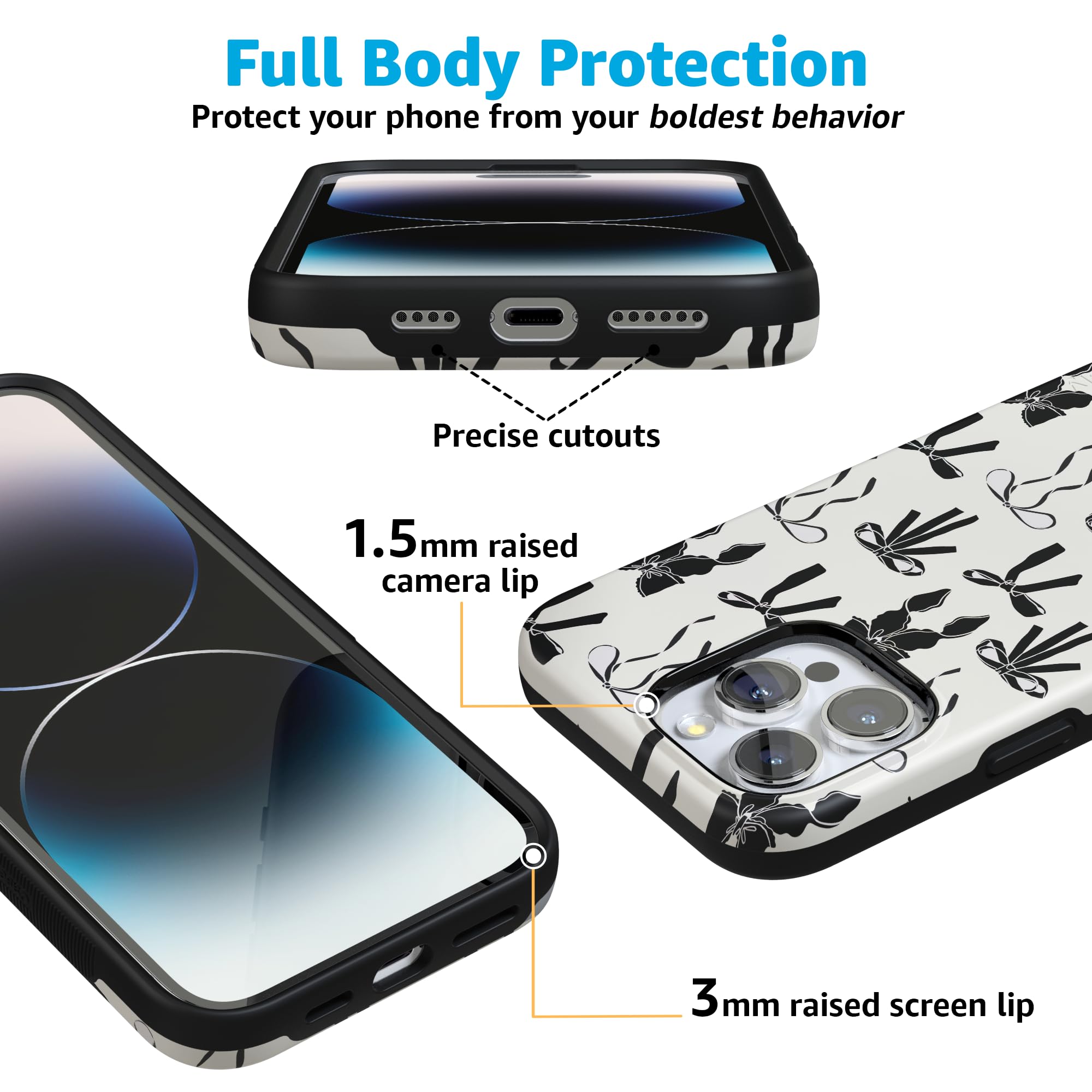 Foto 5 pulgar | Funda Para Teléfono Casely Goth Girlie Black Bows Para Iphone 16 Pro Max - Venta Internacional.