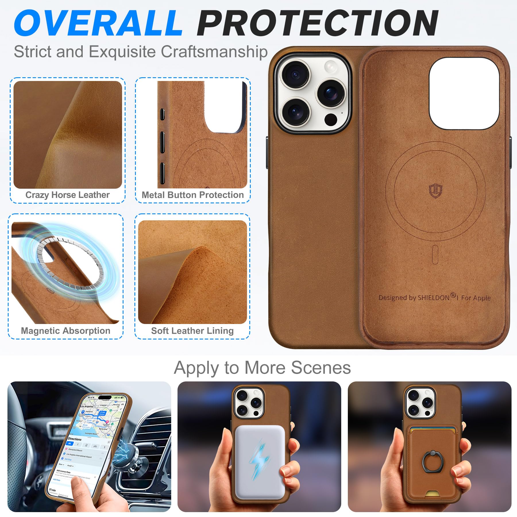 Foto 4 | Funda Shieldon Para Iphone 16 Pro Max De 6.9'', Piel De Crazy Horse - Venta Internacional.