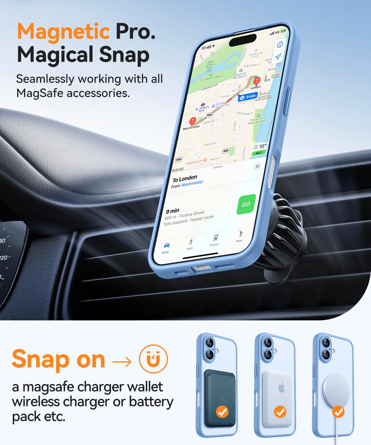 Foto 6 pulgar | Funda Magnética Canshn Para Iphone 16 A Prueba De Golpes, Color Azul Claro - Venta Internacional.