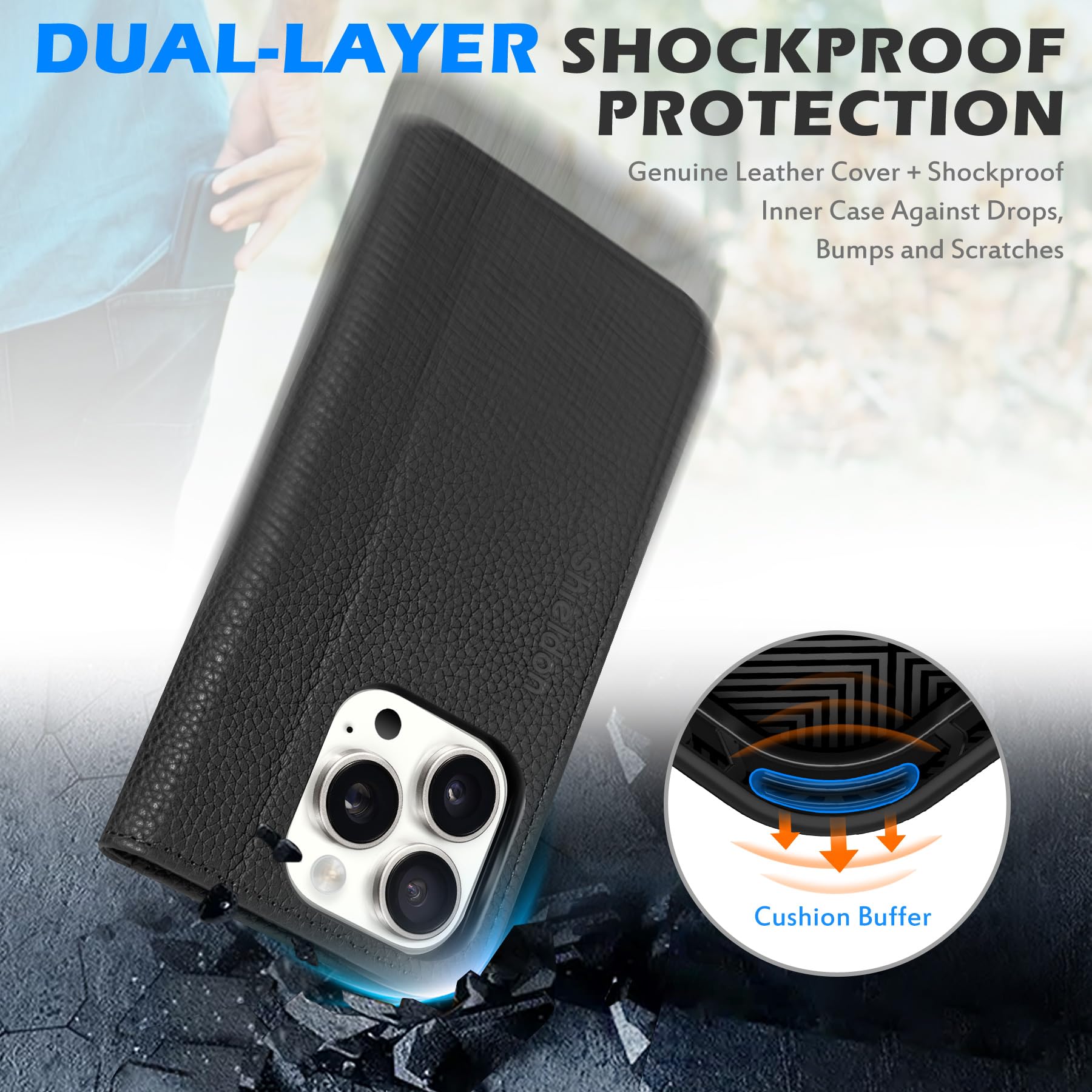 Foto 6 pulgar | Funda Shieldon Para Iphone 16 Pro 5g De Piel Auténtica Negra - Venta Internacional.