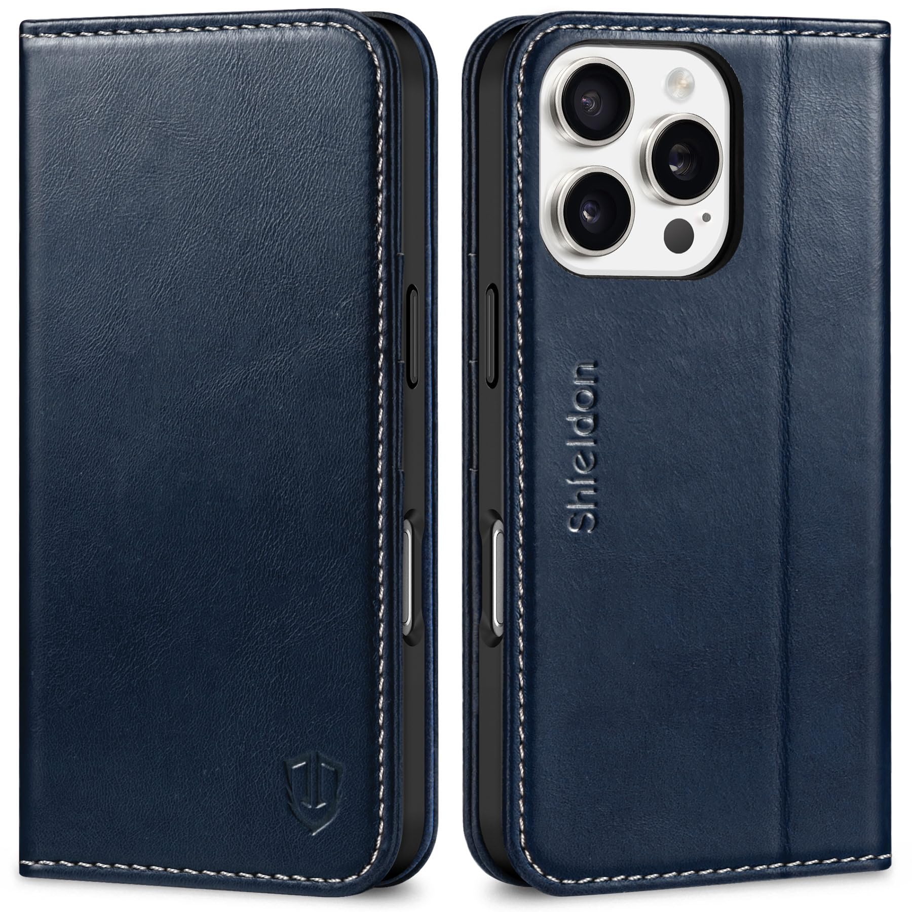 Foto 2 pulgar | Funda Shieldon Para Iphone 16 Pro 6.3 De Piel Auténtica, Color Azul Oscuro - Venta Internacional.