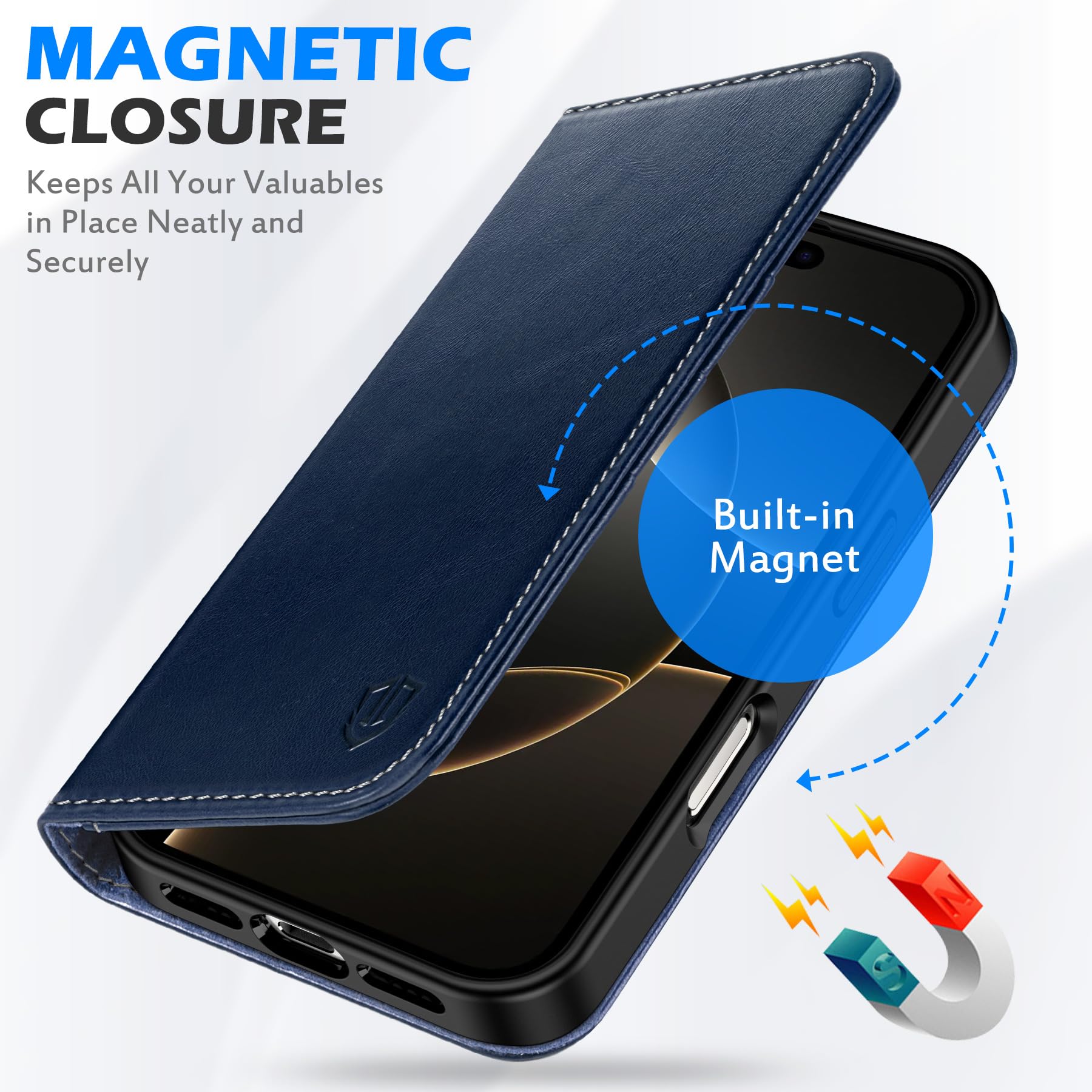 Foto 4 | Funda Shieldon Para Iphone 16 Pro 6.3 De Piel Auténtica, Color Azul Oscuro - Venta Internacional.