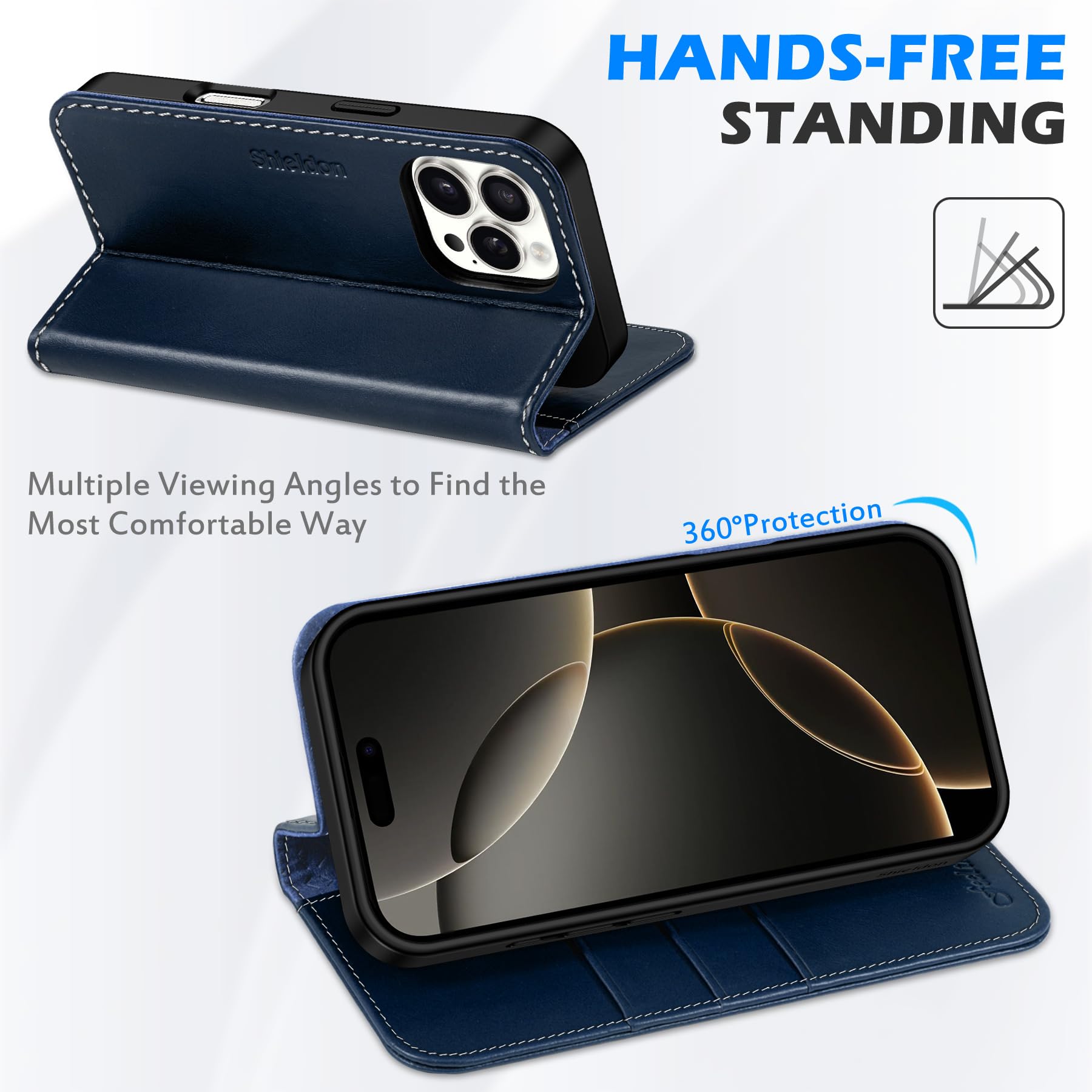 Foto 7 pulgar | Funda Shieldon Para Iphone 16 Pro 6.3 De Piel Auténtica, Color Azul Oscuro - Venta Internacional.