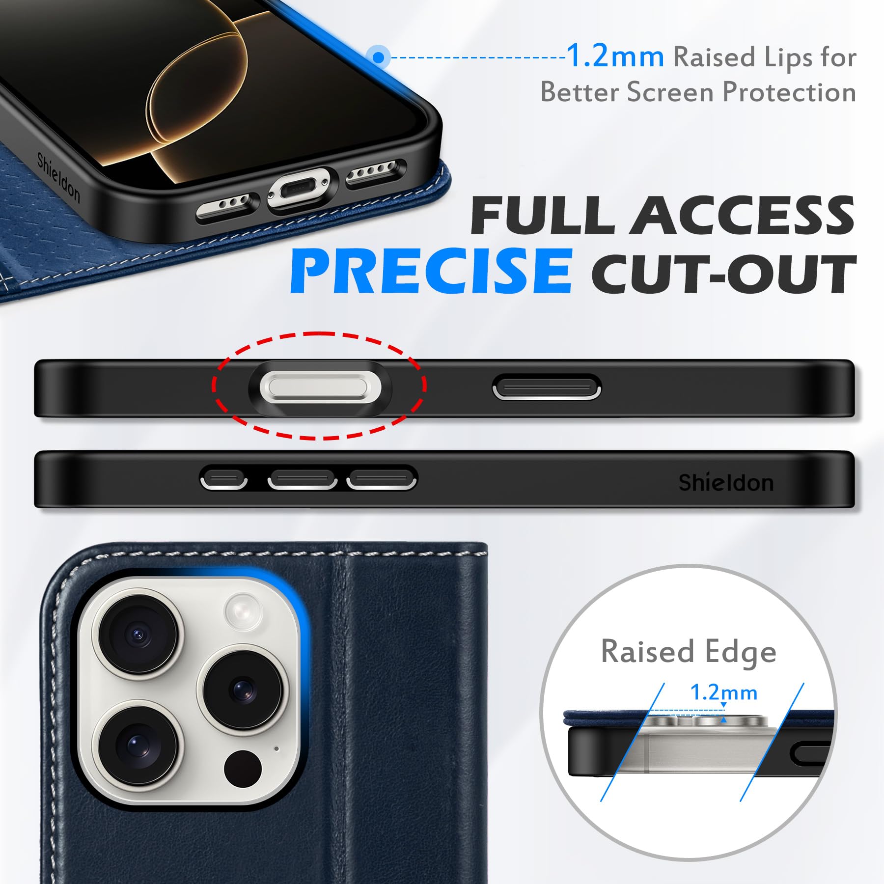 Foto 8 pulgar | Funda Shieldon Para Iphone 16 Pro 6.3 De Piel Auténtica, Color Azul Oscuro - Venta Internacional.