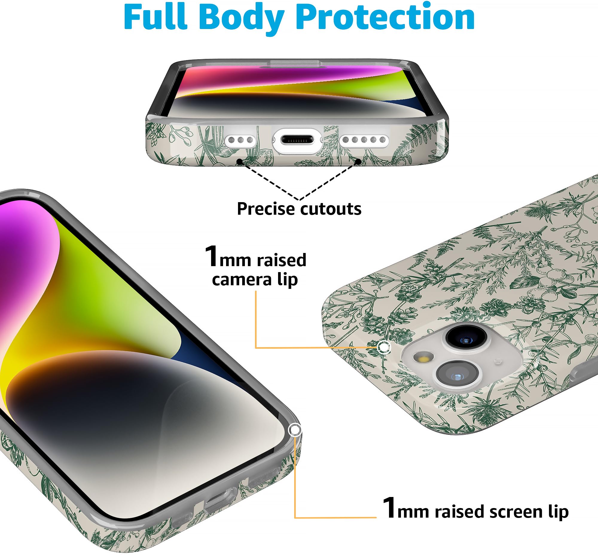 Foto 3 pulgar | Funda De Teléfono Casely Sage Garden Green Floral Para Iphone 15 - Venta Internacional.