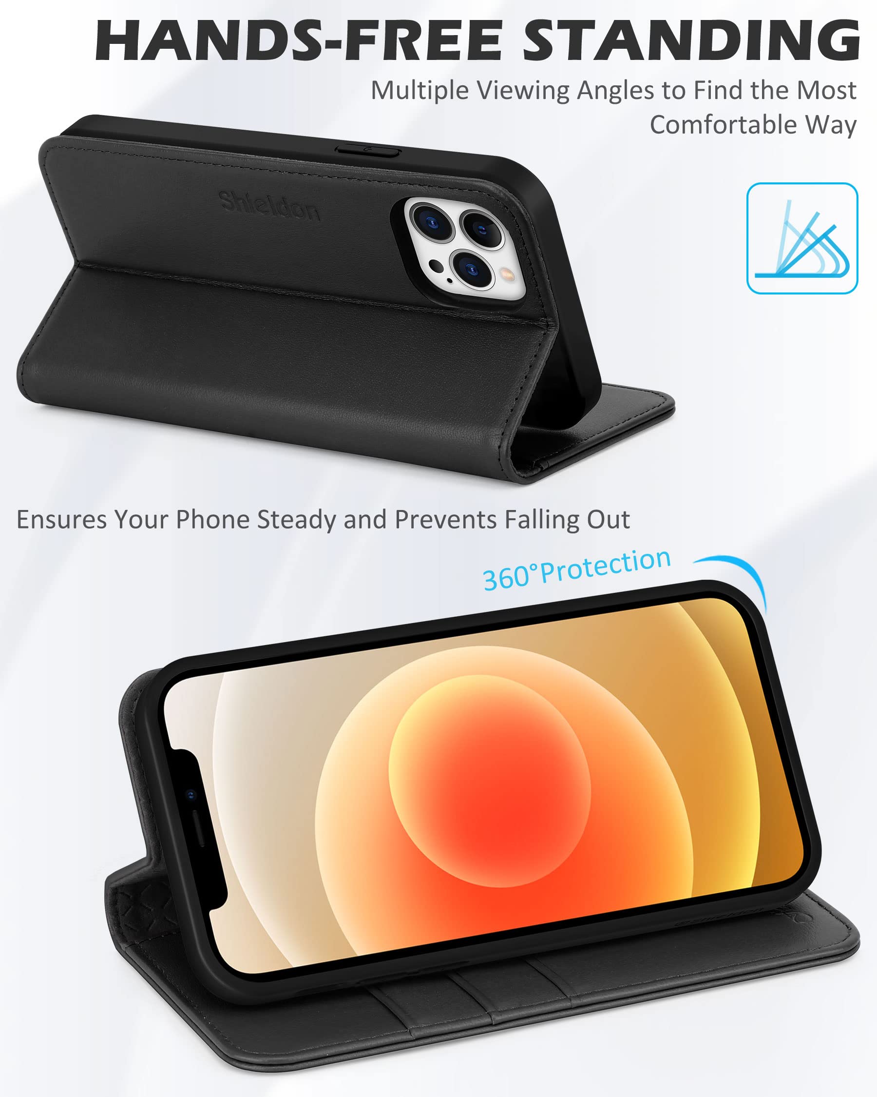 Foto 6 pulgar | Funda Shieldon Para Iphone 12 Pro Max 5g De Piel Auténtica Negra - Venta Internacional.