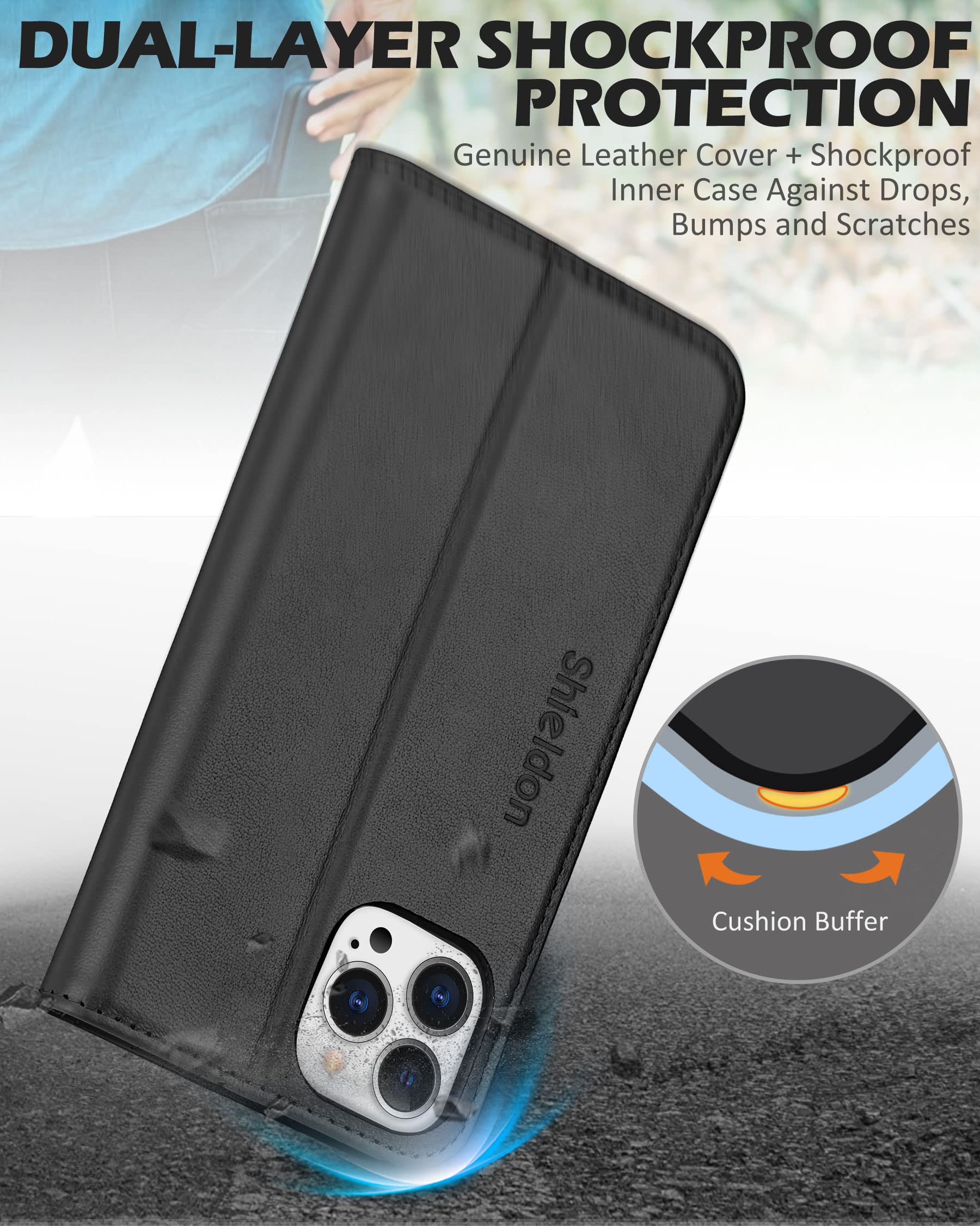 Foto 7 pulgar | Funda Shieldon Para Iphone 12 Pro Max 5g De Piel Auténtica Negra - Venta Internacional.