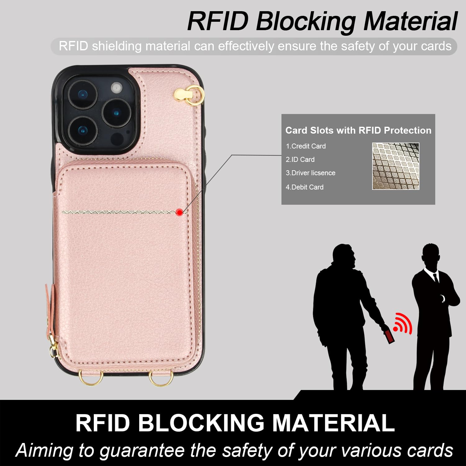 Foto 5 pulgar | Funda Tipo Cartera Tipo Bandolera Bocasal Para Iphone 16 Pro Max En Oro Rosa - Venta Internacional.