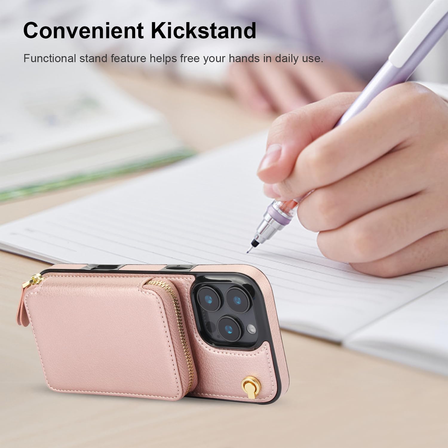 Foto 7 pulgar | Funda Tipo Cartera Tipo Bandolera Bocasal Para Iphone 16 Pro Max En Oro Rosa - Venta Internacional.