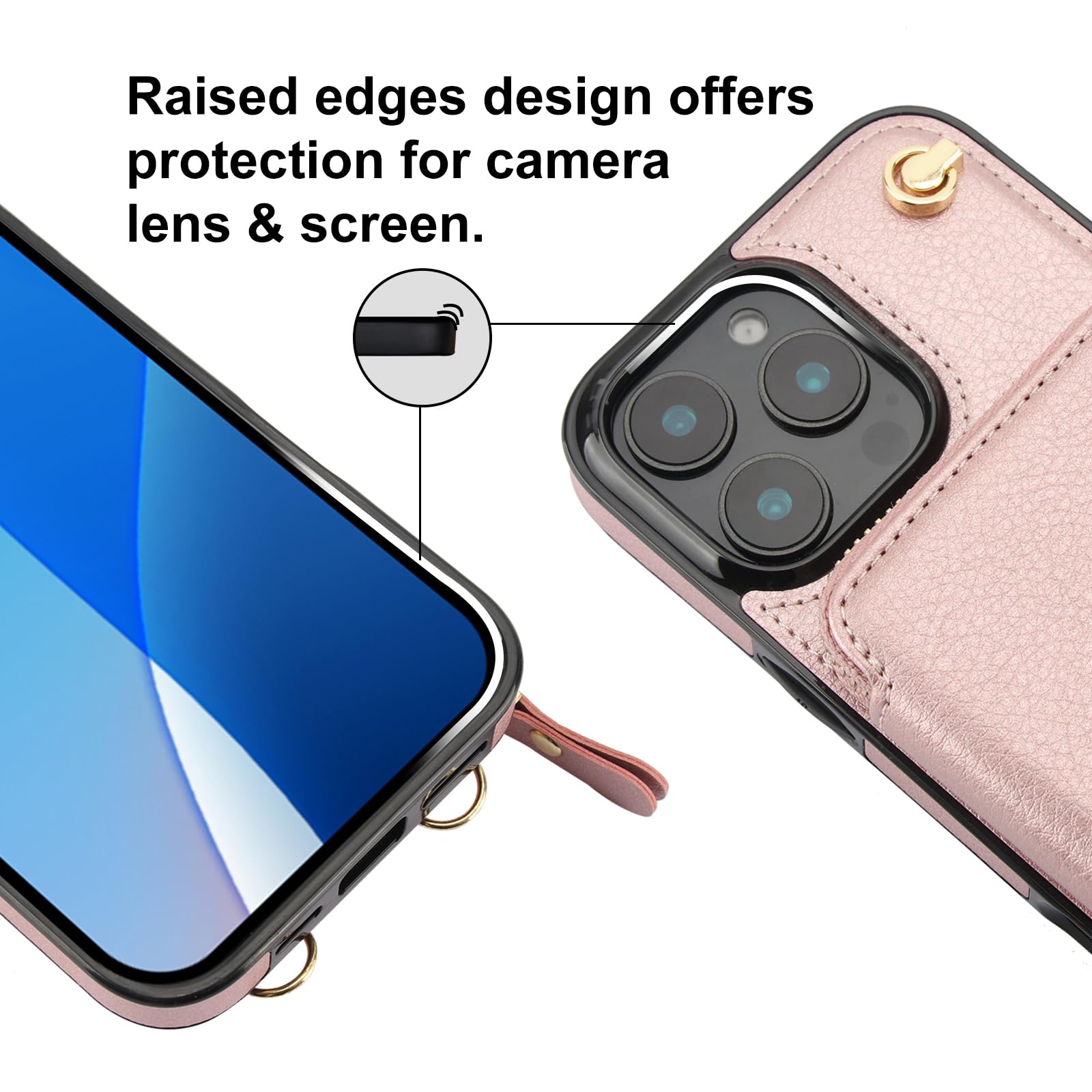Foto 8 pulgar | Funda Tipo Cartera Tipo Bandolera Bocasal Para Iphone 16 Pro Max En Oro Rosa - Venta Internacional.