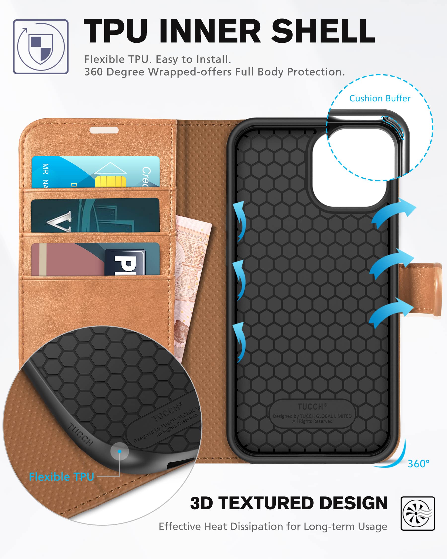 Foto 4 | Funda Tipo Cartera Tucch Para Iphone 13 De 6.1 Pulgadas 5g Con Tarjetero - Venta Internacional.