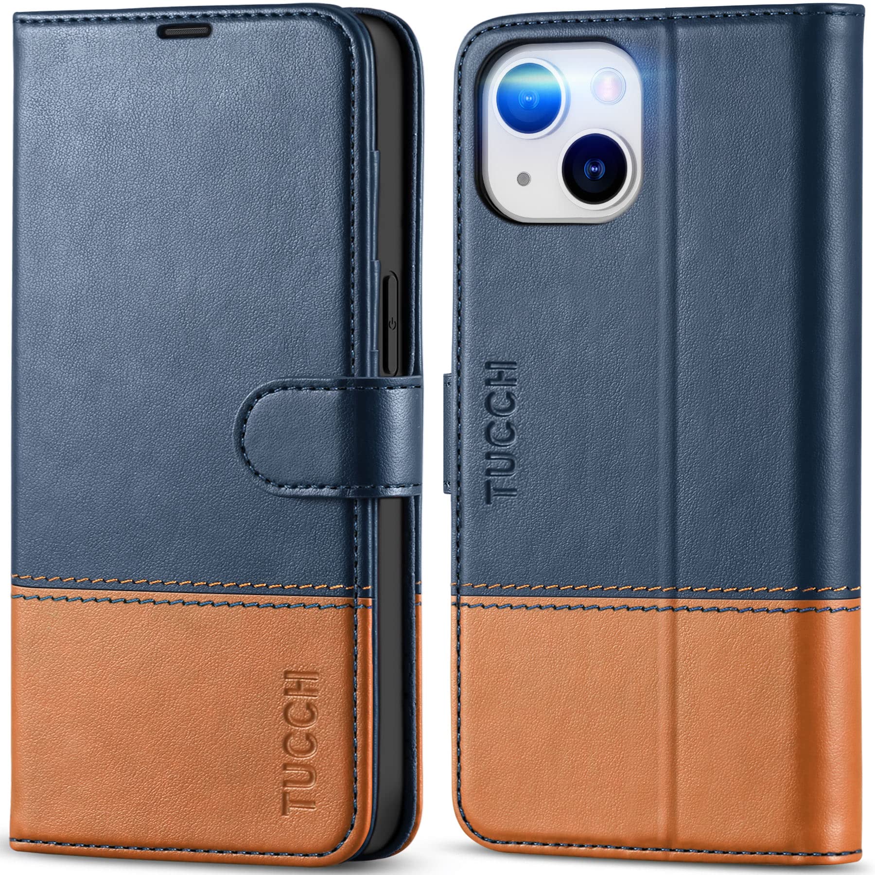 Foto 1 | Funda Tipo Cartera Tucch Para Iphone 14 De 6.1 Pulgadas Con Bloqueo Rfid, Azul Y Marrón - Venta Internacional.