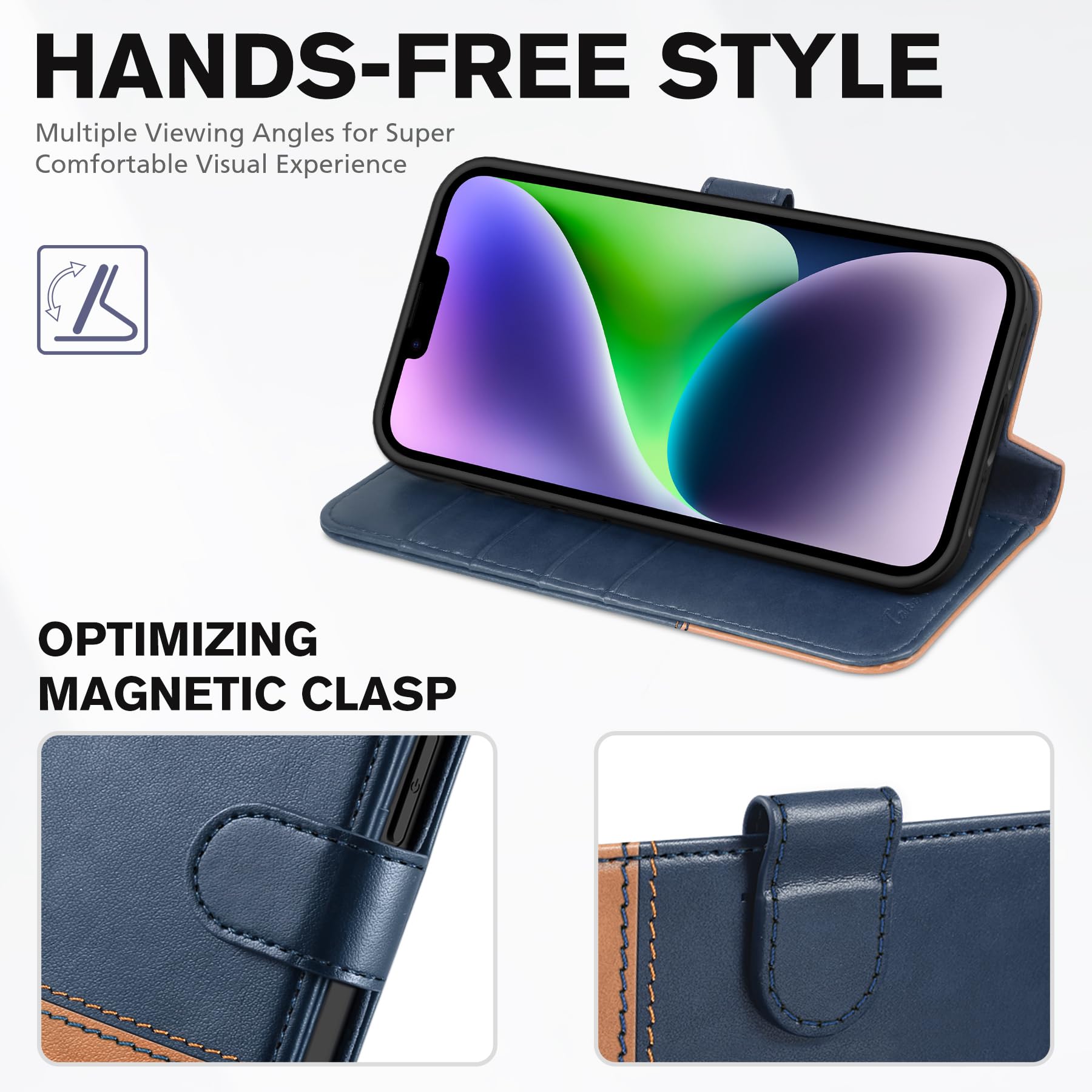 Foto 5 pulgar | Funda Tipo Cartera Tucch Para Iphone 14 De 6.1 Pulgadas Con Bloqueo Rfid, Azul Y Marrón - Venta Internacional.