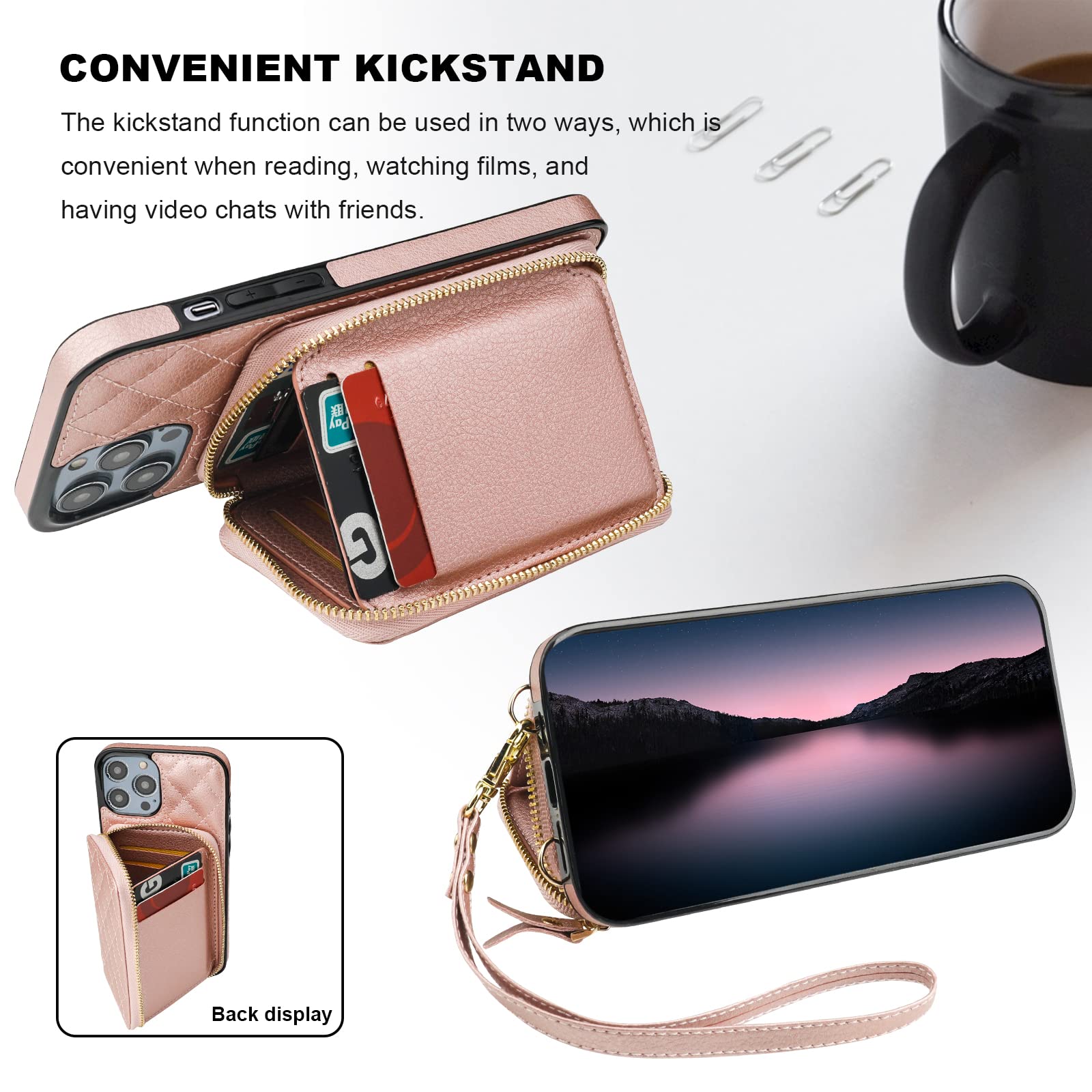 Foto 6 pulgar | Funda Tipo Cartera Tipo Bandolera Bocasal Para Iphone 14 Pro Max En Oro Rosa - Venta Internacional.