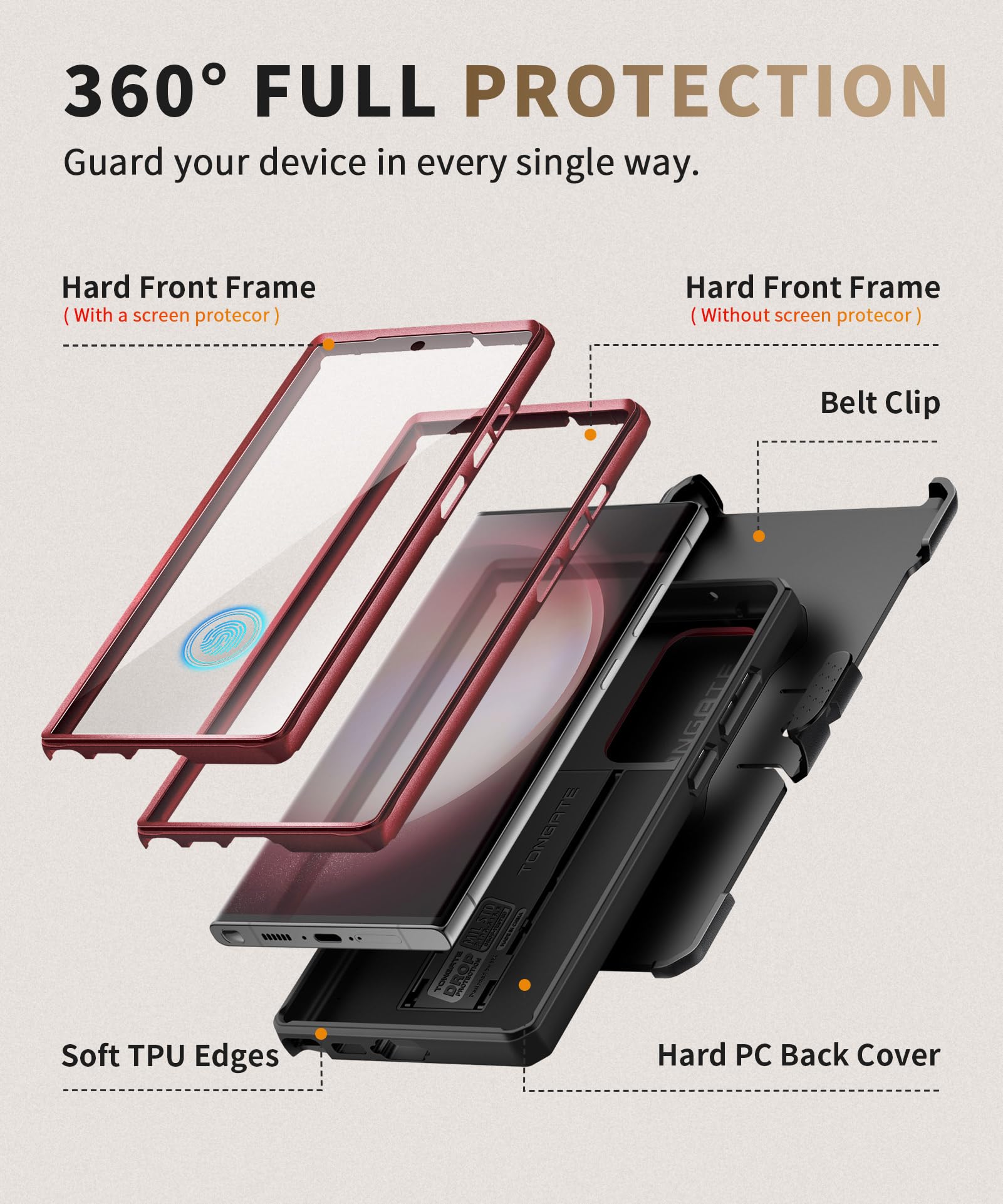 Foto 6 pulgar | Funda De Teléfono Tongate Para Samsung Galaxy S23 Ultra Maroon - Venta Internacional.