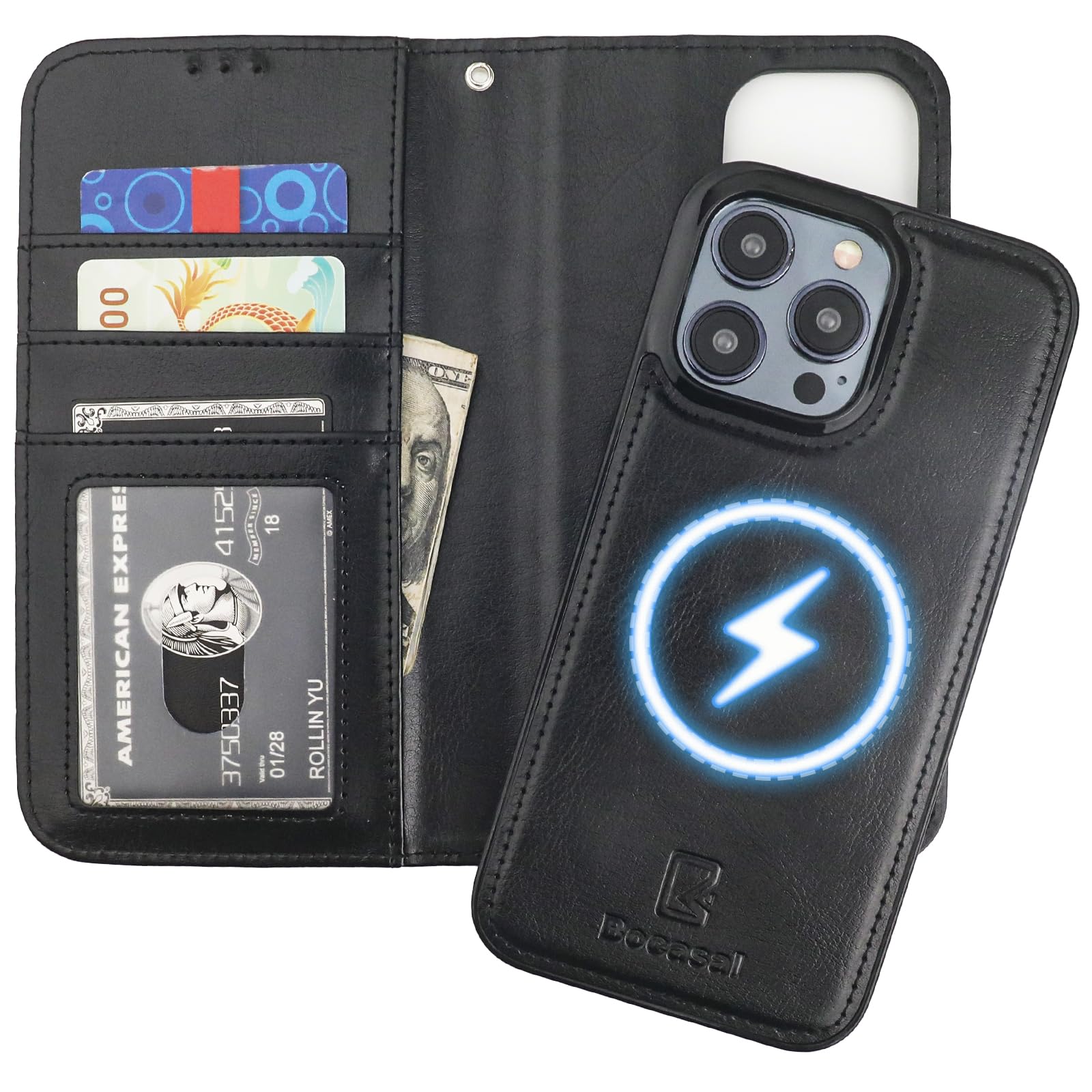 Funda Tipo Cartera Bocasal Para Iphone 15 Pro Max Con Magsafe Black - Venta Internacional.