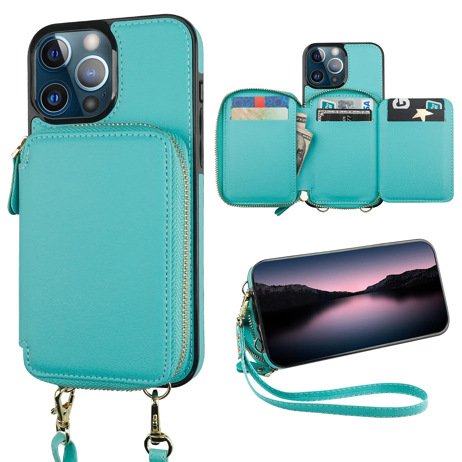 Funda Tipo Cartera Bocasal Con Bloqueo Rfid Para Iphone 13 Pro Max, Color Verde - Venta Internacional.