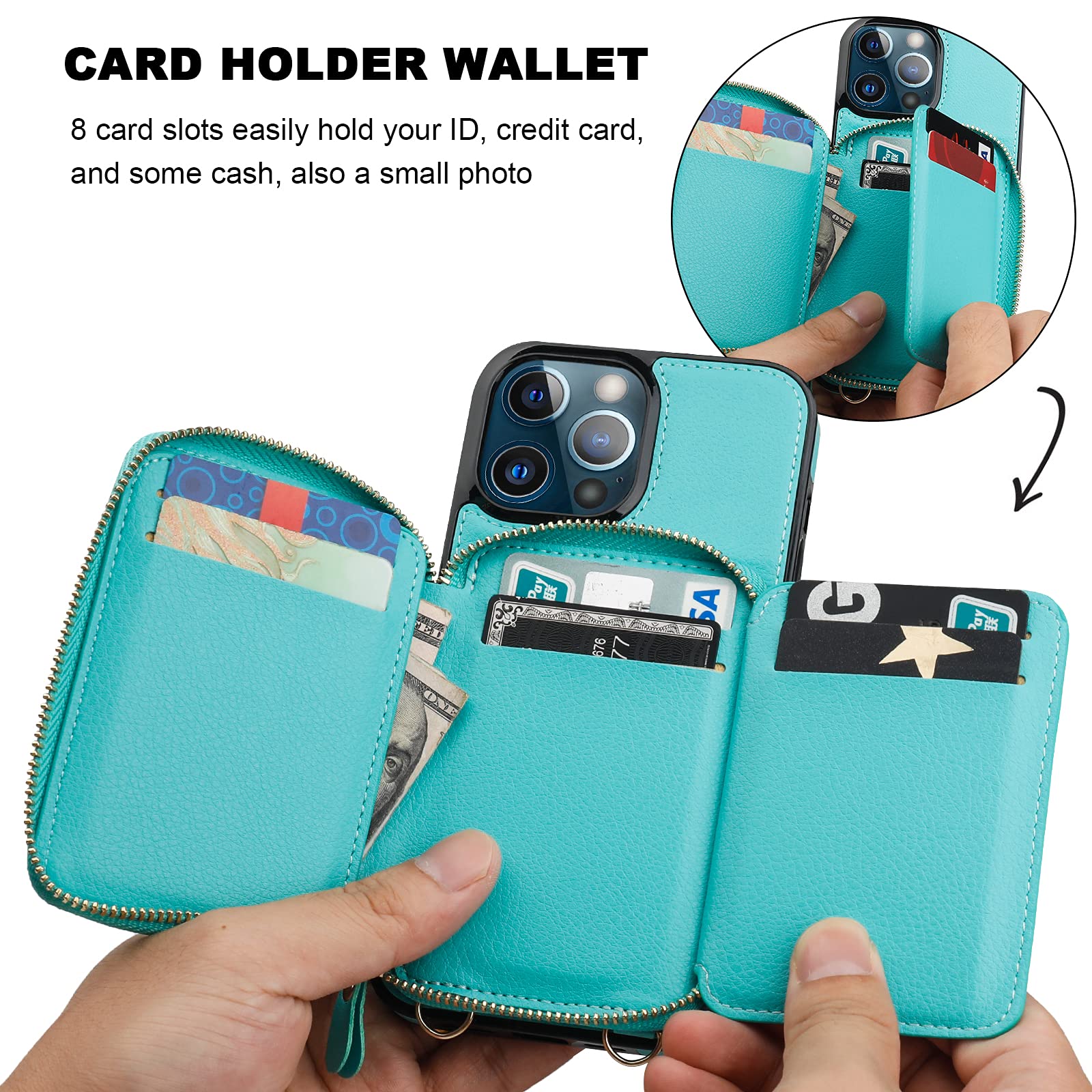 Foto 8 pulgar | Funda Tipo Cartera Bocasal Con Bloqueo Rfid Para Iphone 13 Pro Max, Color Verde - Venta Internacional.