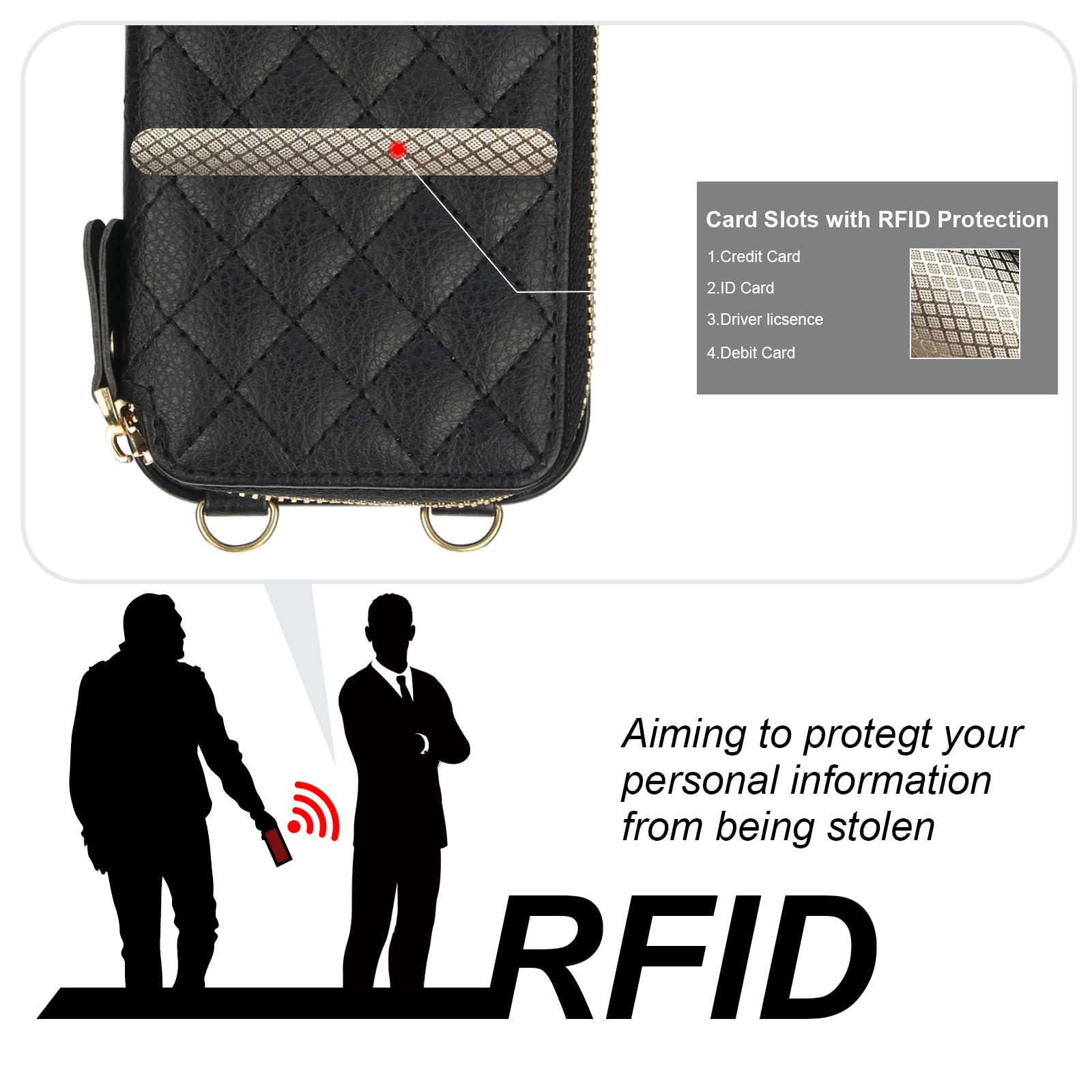 Foto 4 pulgar | Funda Tipo Cartera Tipo Bandolera Bocasal Para Iphone 16 Pro De 6,3 Pulgadas, Color Negro - Venta Internacional.