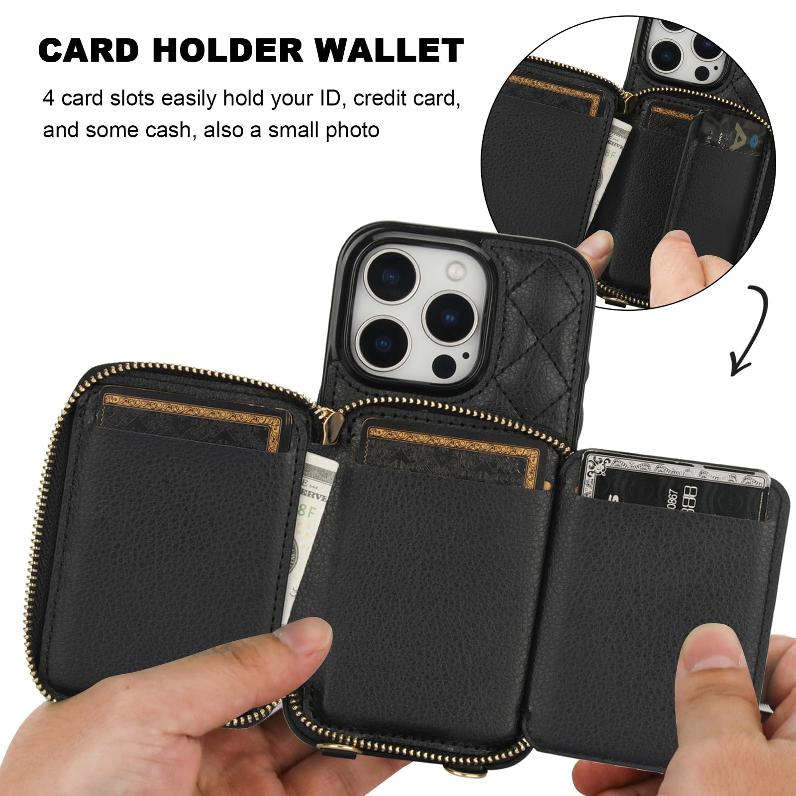 Foto 5 pulgar | Funda Tipo Cartera Tipo Bandolera Bocasal Para Iphone 16 Pro De 6,3 Pulgadas, Color Negro - Venta Internacional.
