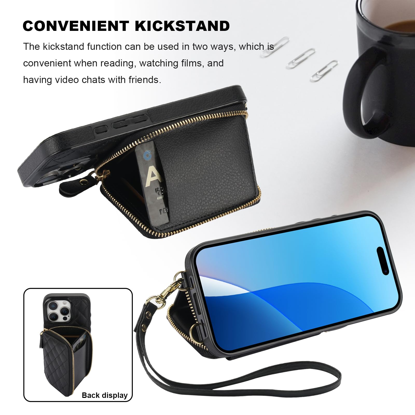 Foto 7 pulgar | Funda Tipo Cartera Tipo Bandolera Bocasal Para Iphone 16 Pro De 6,3 Pulgadas, Color Negro - Venta Internacional.