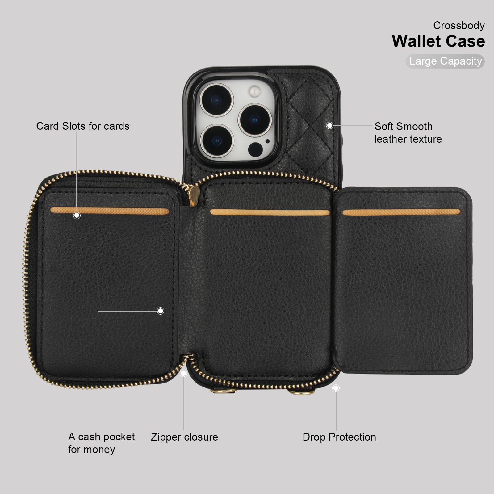 Foto 8 pulgar | Funda Tipo Cartera Tipo Bandolera Bocasal Para Iphone 16 Pro De 6,3 Pulgadas, Color Negro - Venta Internacional.