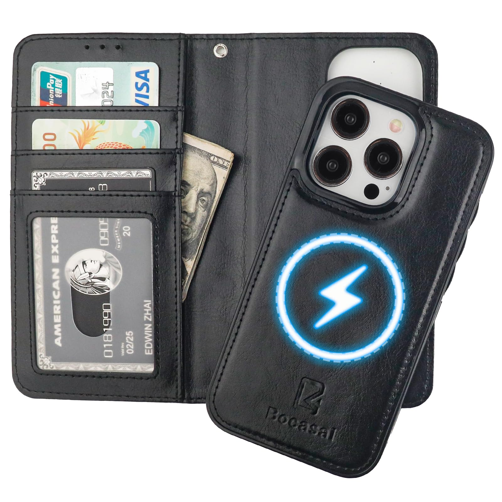 Funda Tipo Cartera Bocasal Para Iphone 15 Pro Con Magsafe Black - Venta Internacional.