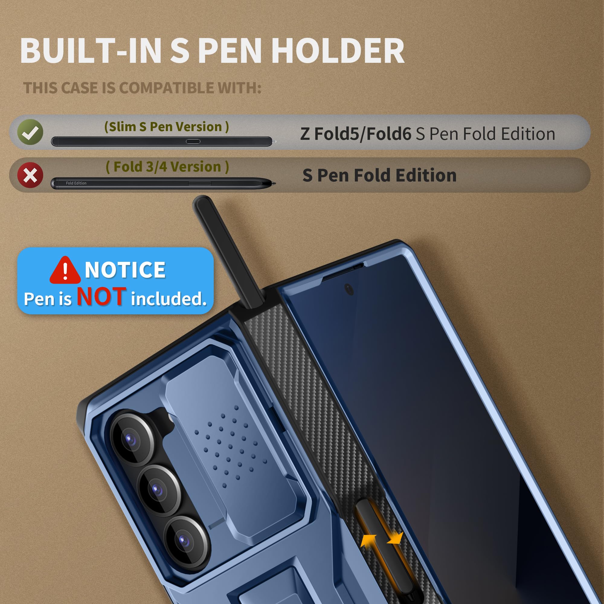Foto 5 pulgar | Funda De Teléfono Tongate Para Samsung Galaxy Z Fold 6 Azul Con S Pen - Venta Internacional.