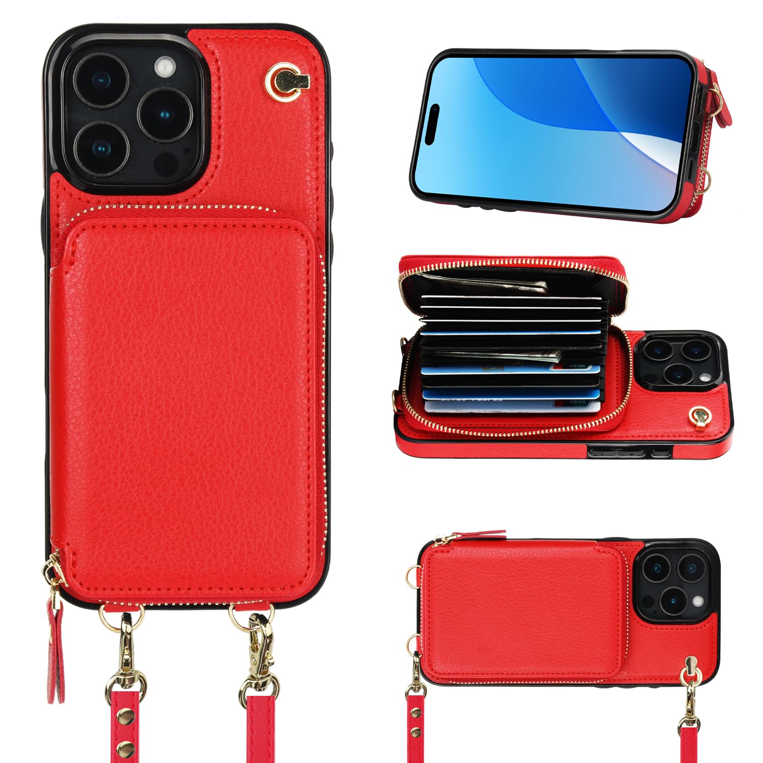 Foto 2 pulgar | Funda Tipo Cartera Tipo Bandolera Bocasal Para Iphone 16 Pro Max, Color Rojo - Venta Internacional.