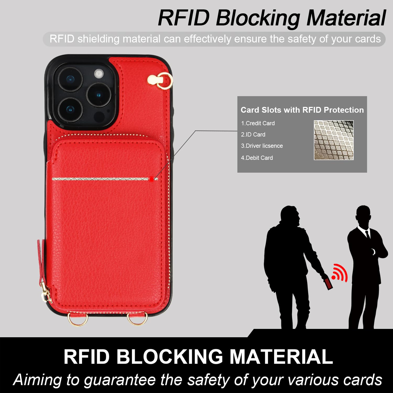 Foto 5 pulgar | Funda Tipo Cartera Tipo Bandolera Bocasal Para Iphone 16 Pro Max, Color Rojo - Venta Internacional.