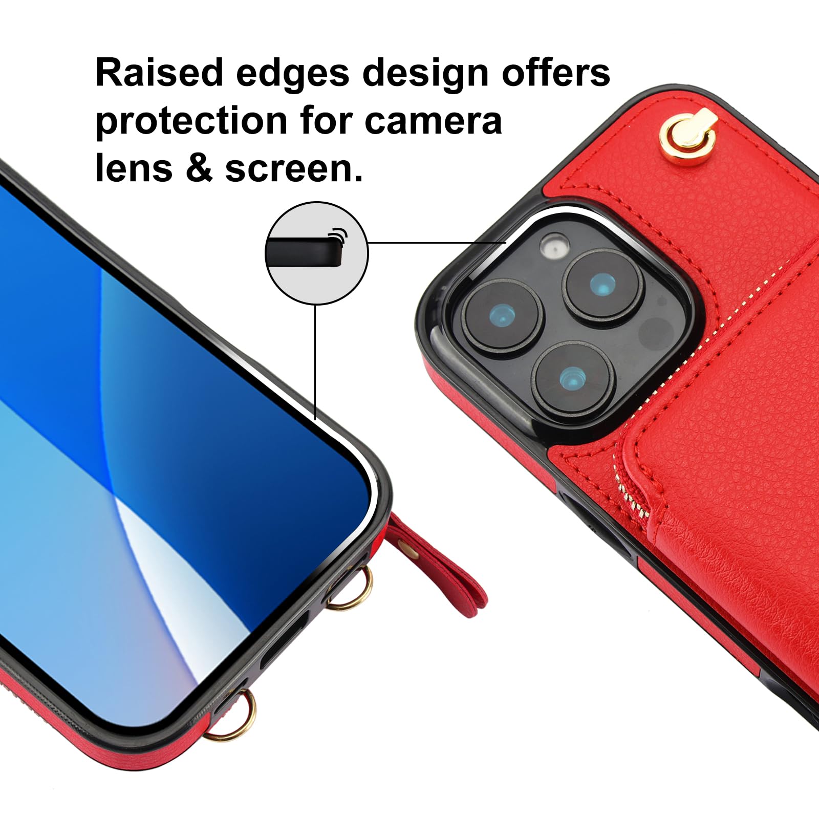 Foto 8 pulgar | Funda Tipo Cartera Tipo Bandolera Bocasal Para Iphone 16 Pro Max, Color Rojo - Venta Internacional.