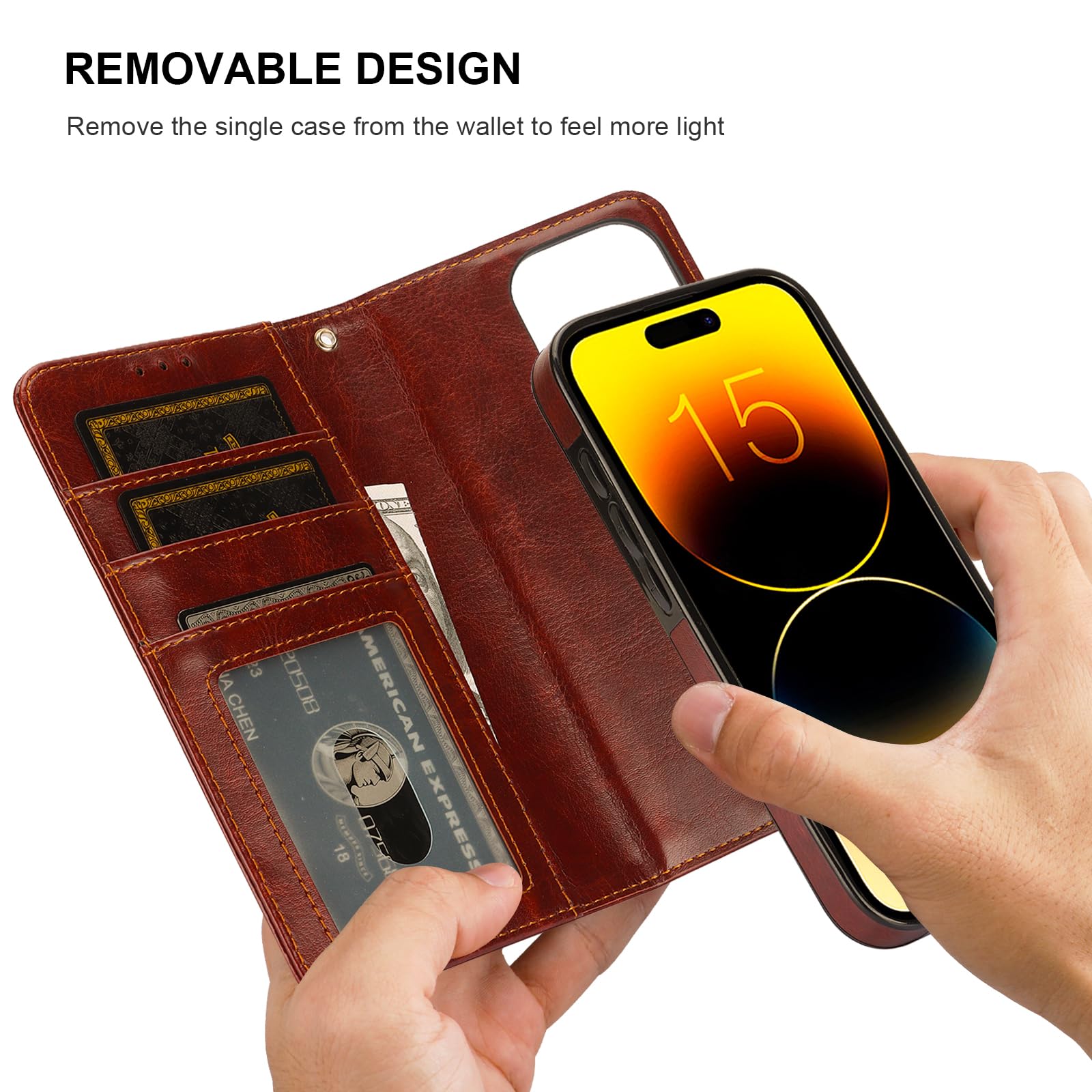 Foto 4 pulgar | Funda Tipo Cartera Bocasal Para Iphone 15 Pro Con Magsafe De Piel Marrón - Venta Internacional.