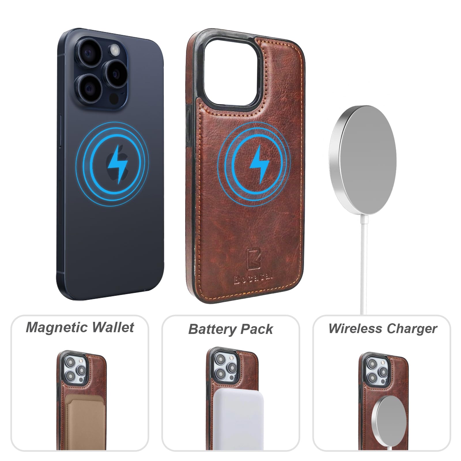 Foto 5 pulgar | Funda Tipo Cartera Bocasal Para Iphone 15 Pro Con Magsafe De Piel Marrón - Venta Internacional.