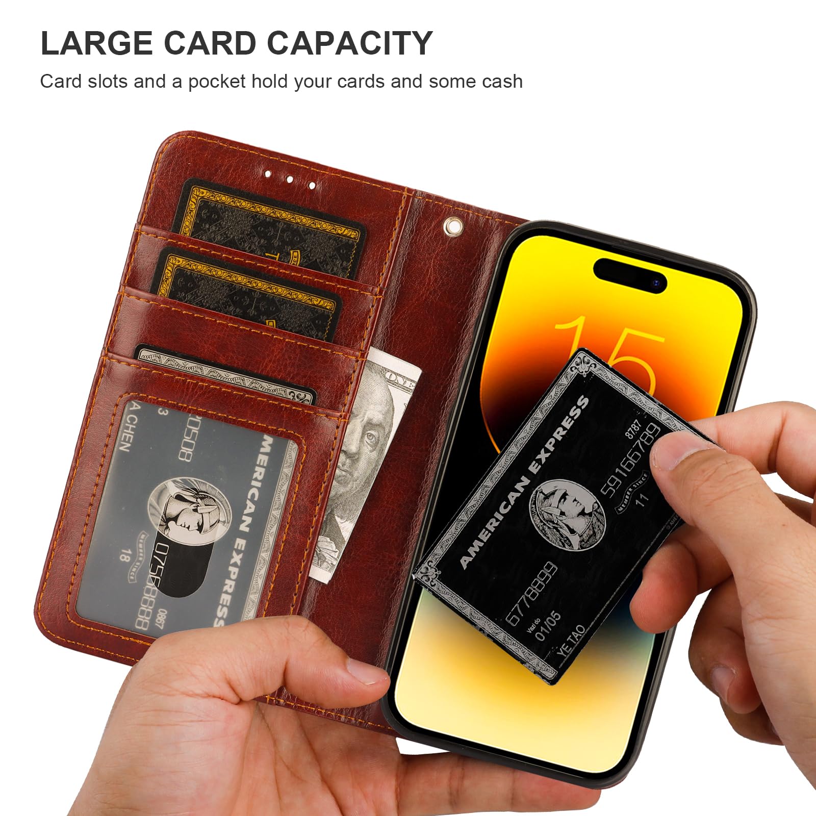 Foto 6 pulgar | Funda Tipo Cartera Bocasal Para Iphone 15 Pro Con Magsafe De Piel Marrón - Venta Internacional.