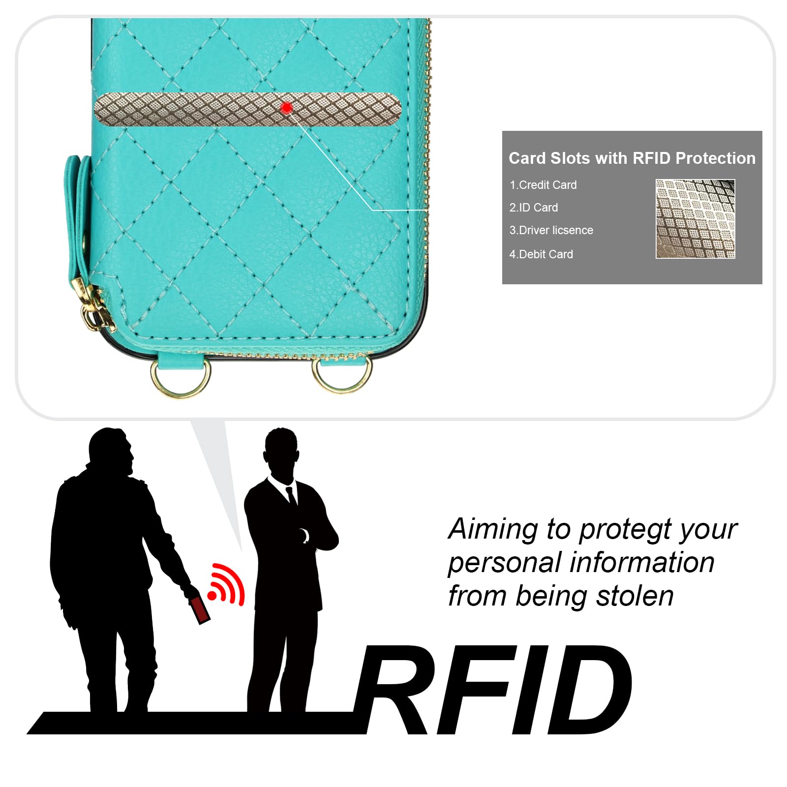 Foto 4 pulgar | Funda Tipo Cartera Tipo Bandolera Bocasal Para Iphone 16 De 6.1 Pulgadas, Color Verde Menta - Venta Internacional.
