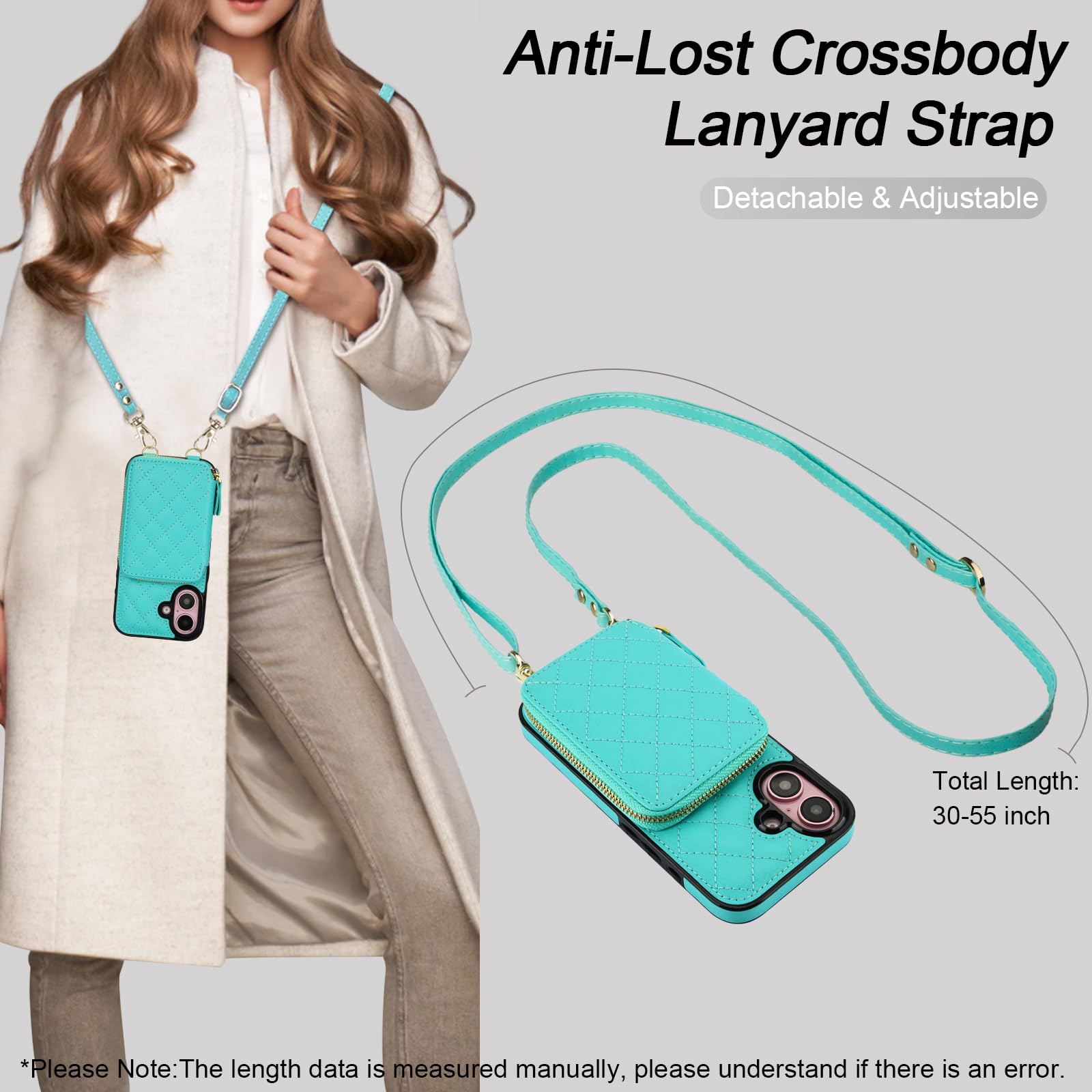 Foto 5 | Funda Tipo Cartera Tipo Bandolera Bocasal Para Iphone 16 De 6.1 Pulgadas, Color Verde Menta - Venta Internacional.