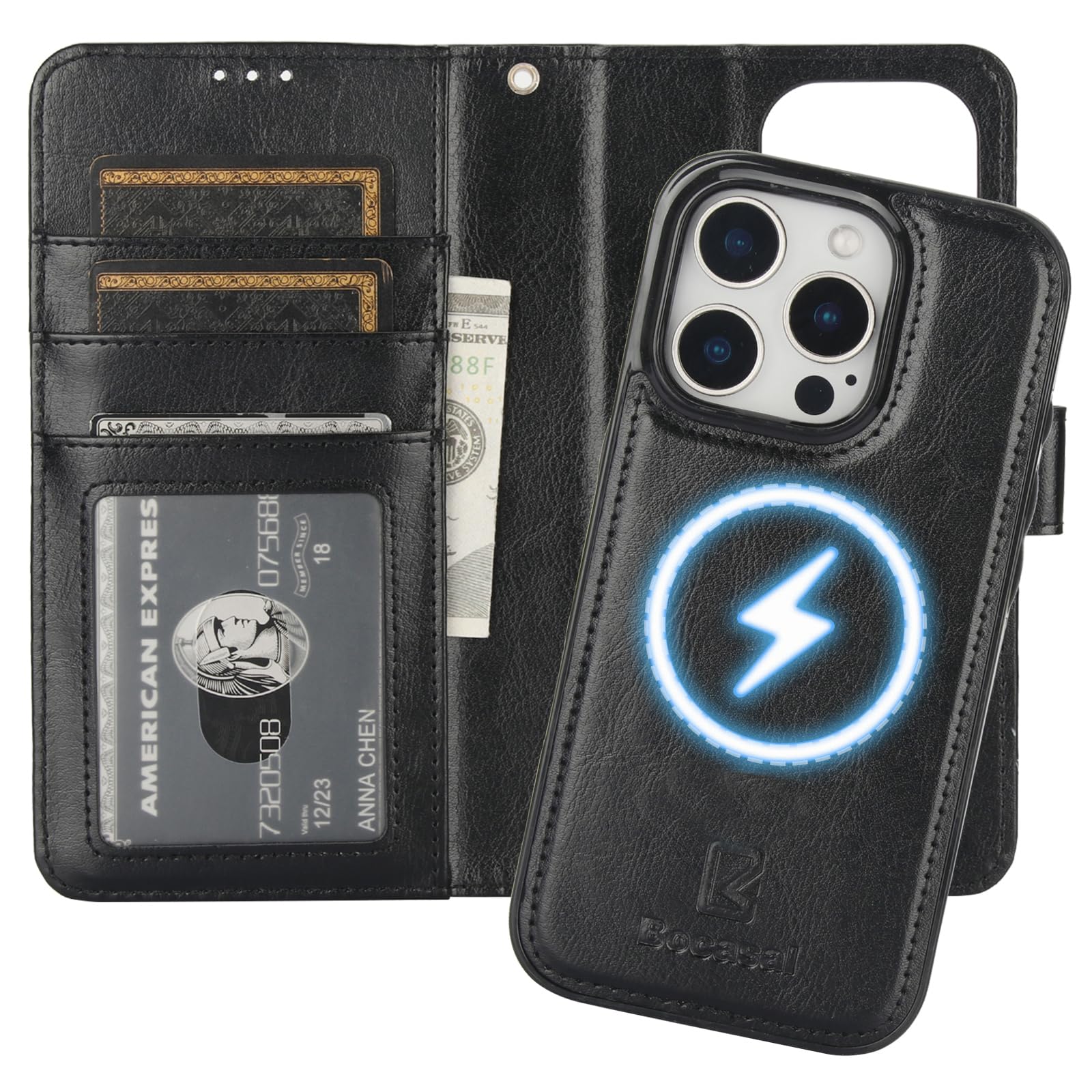 Funda Tipo Cartera Bocasal Para Iphone 16 Pro Con Magsafe Black - Venta Internacional.