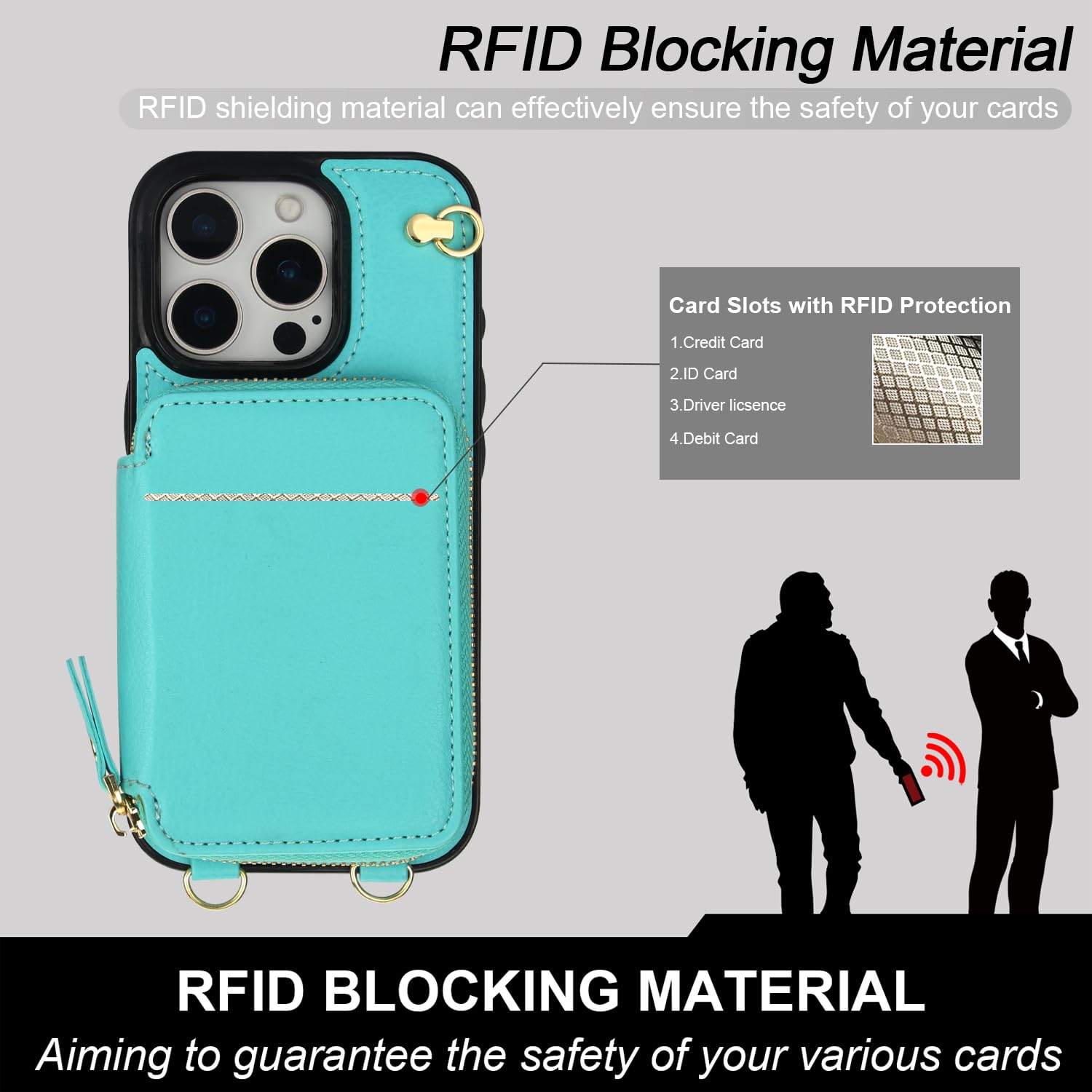 Foto 5 pulgar | Funda Tipo Cartera Tipo Bandolera Bocasal Para Iphone 16 Pro, Color Verde Menta - Venta Internacional.
