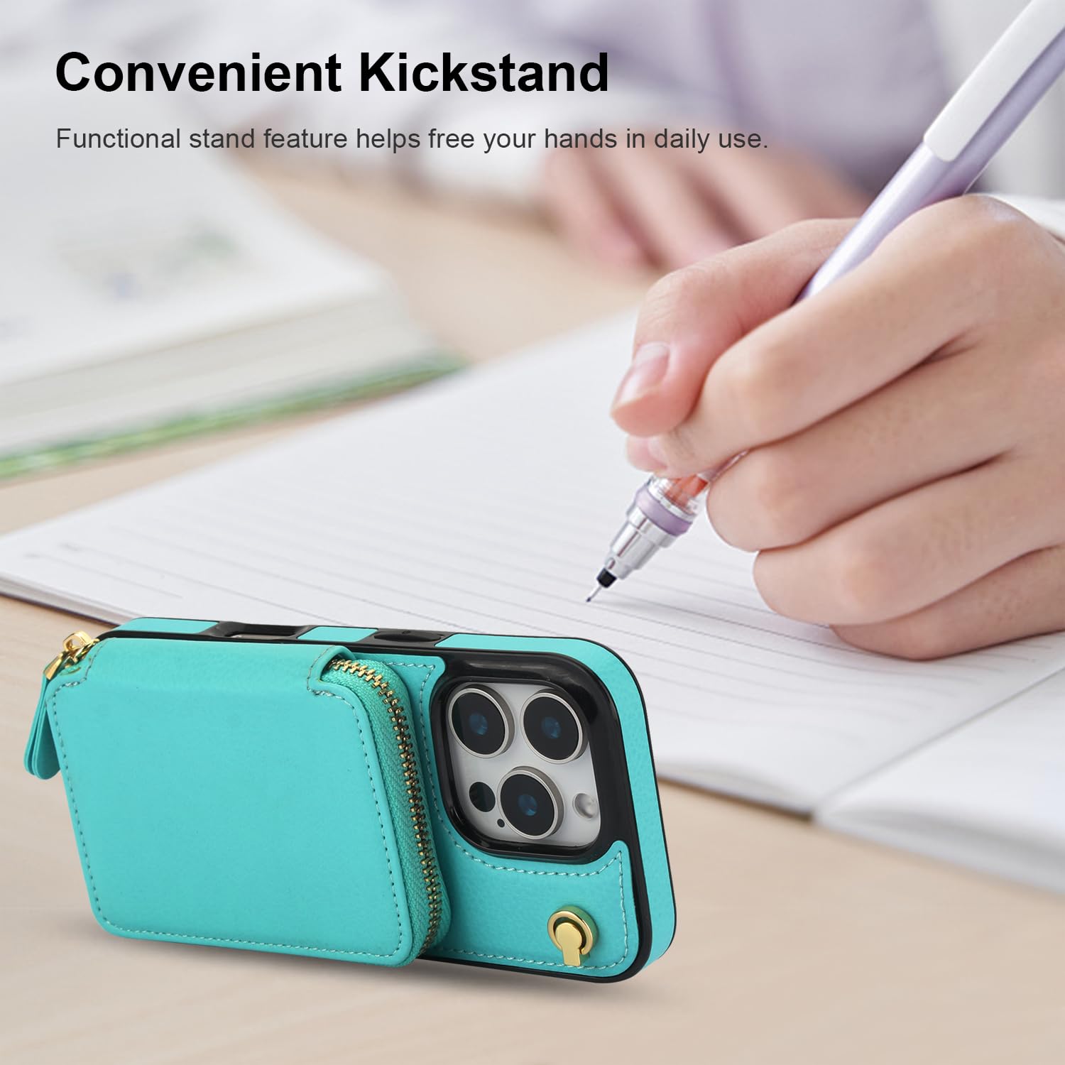 Foto 7 pulgar | Funda Tipo Cartera Tipo Bandolera Bocasal Para Iphone 16 Pro, Color Verde Menta - Venta Internacional.