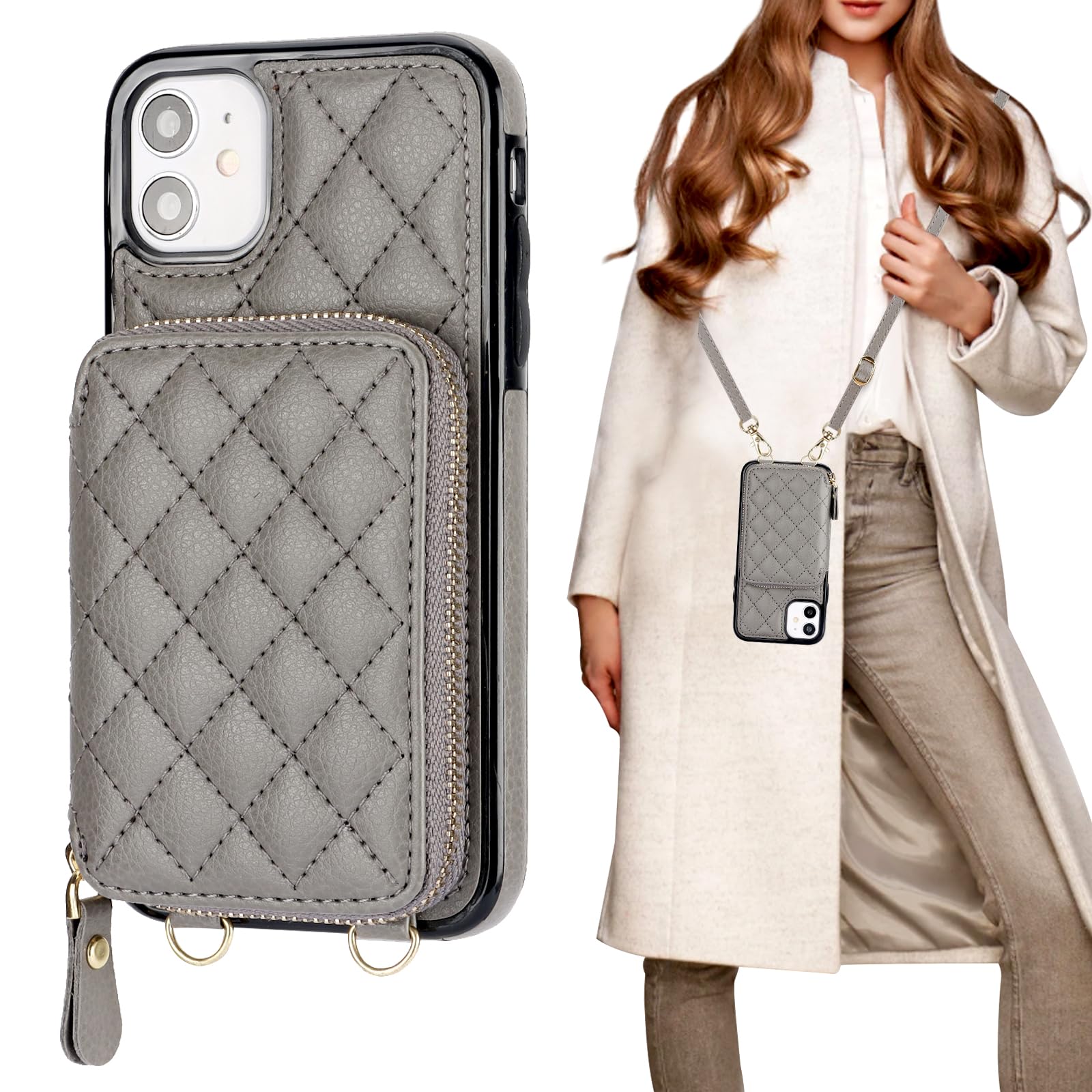 Foto 1 | Funda Tipo Cartera Tipo Bandolera Bocasal Para Iphone 11 De 6,1 Pulgadas Con Rfid, Color Gris - Venta Internacional.