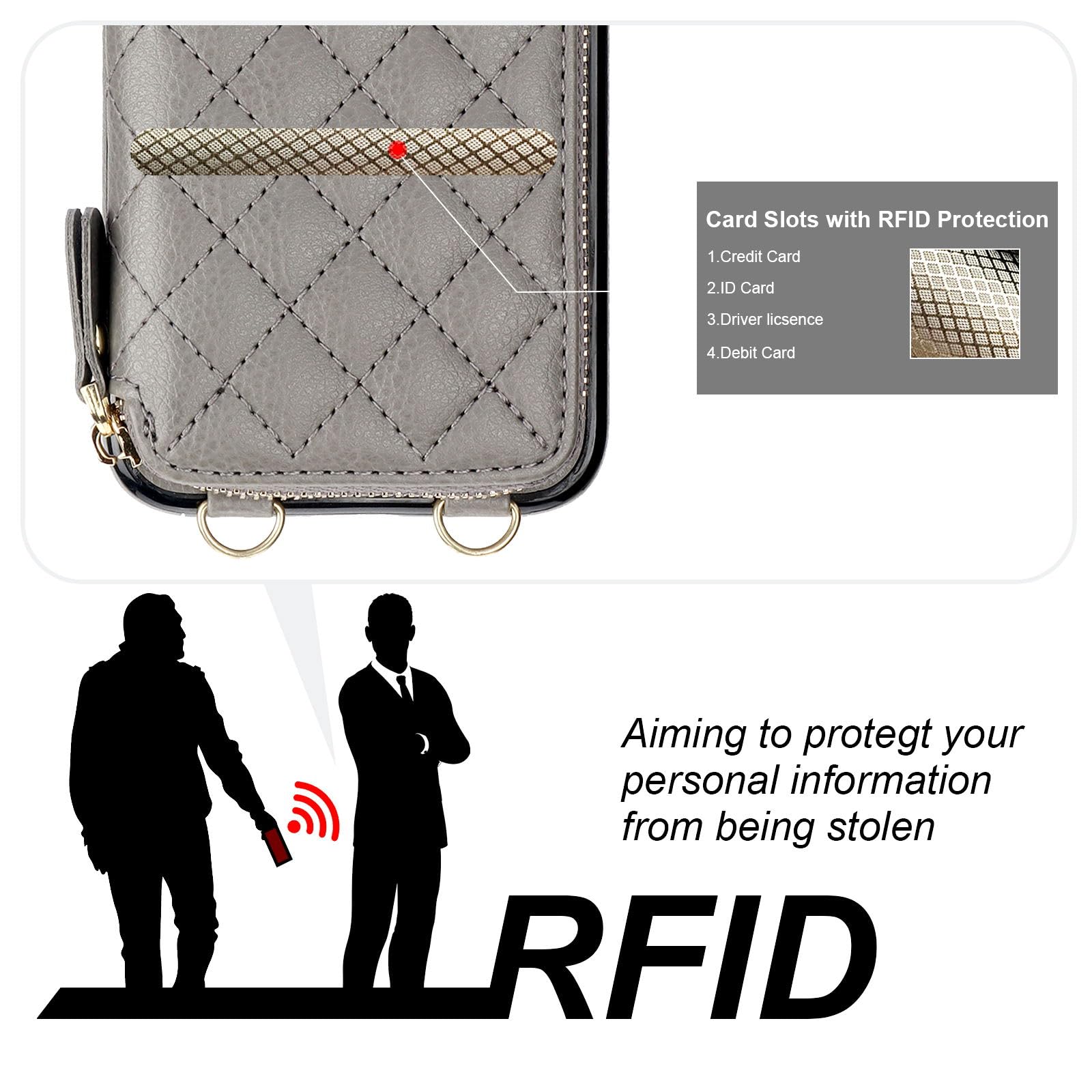 Foto 3 | Funda Tipo Cartera Tipo Bandolera Bocasal Para Iphone 11 De 6,1 Pulgadas Con Rfid, Color Gris - Venta Internacional.