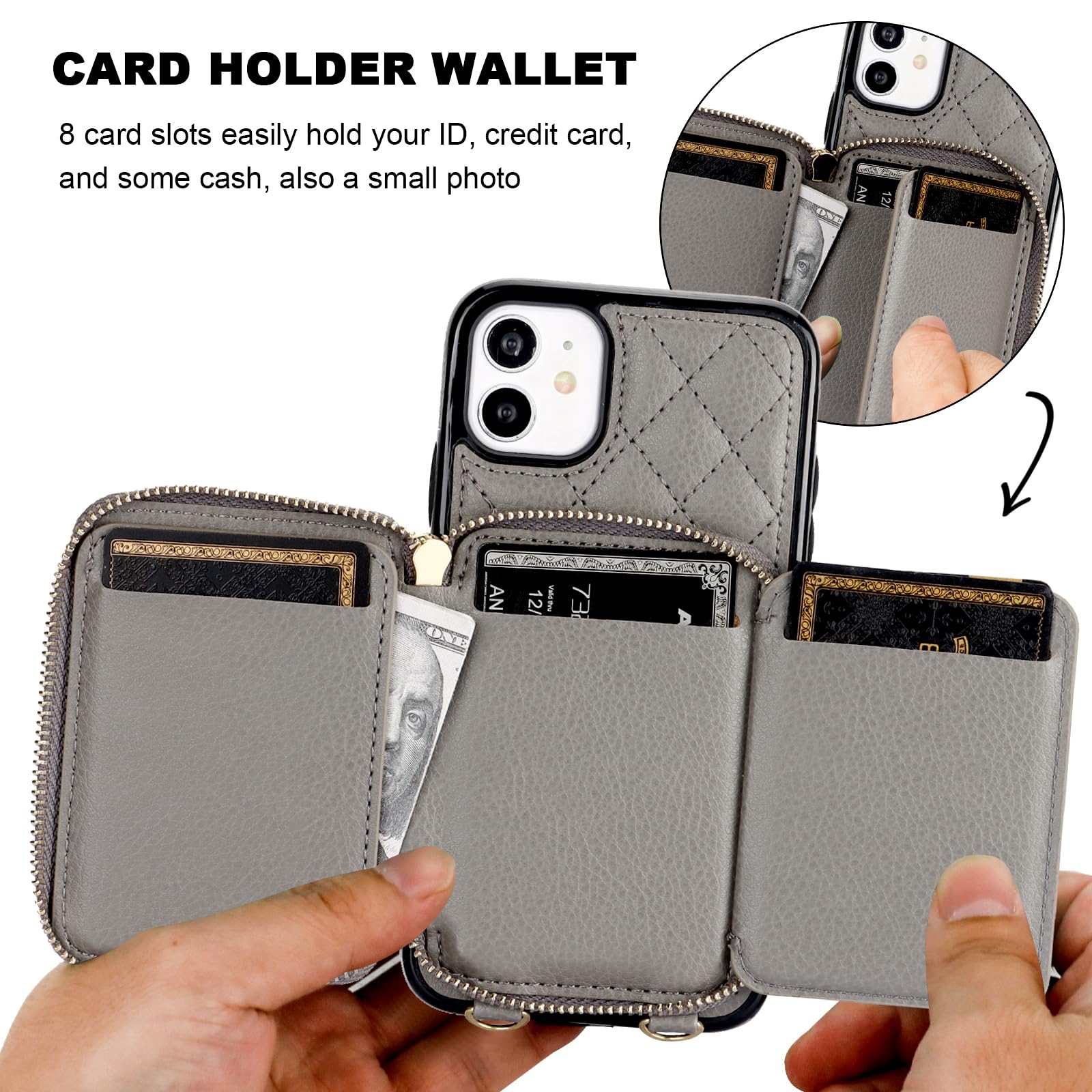 Foto 5 pulgar | Funda Tipo Cartera Tipo Bandolera Bocasal Para Iphone 11 De 6,1 Pulgadas Con Rfid, Color Gris - Venta Internacional.